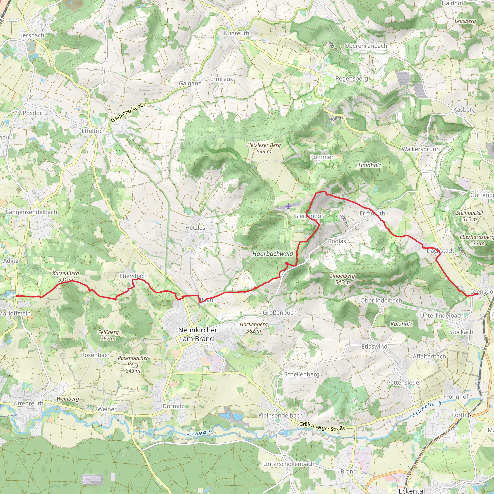Marloffstein to Igensdorf Walk mobile static map