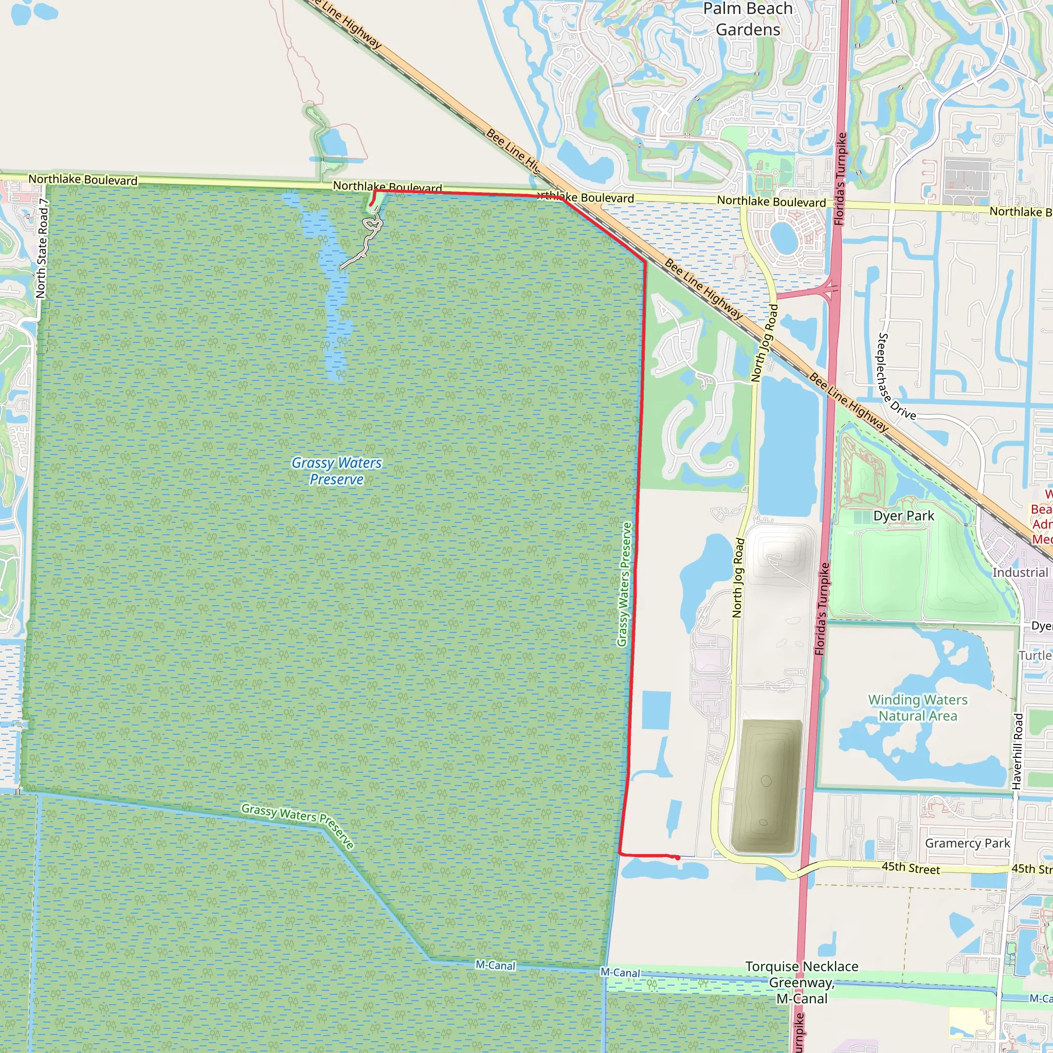 Grassy Waters Preserve via Owahee Trail mobile static map