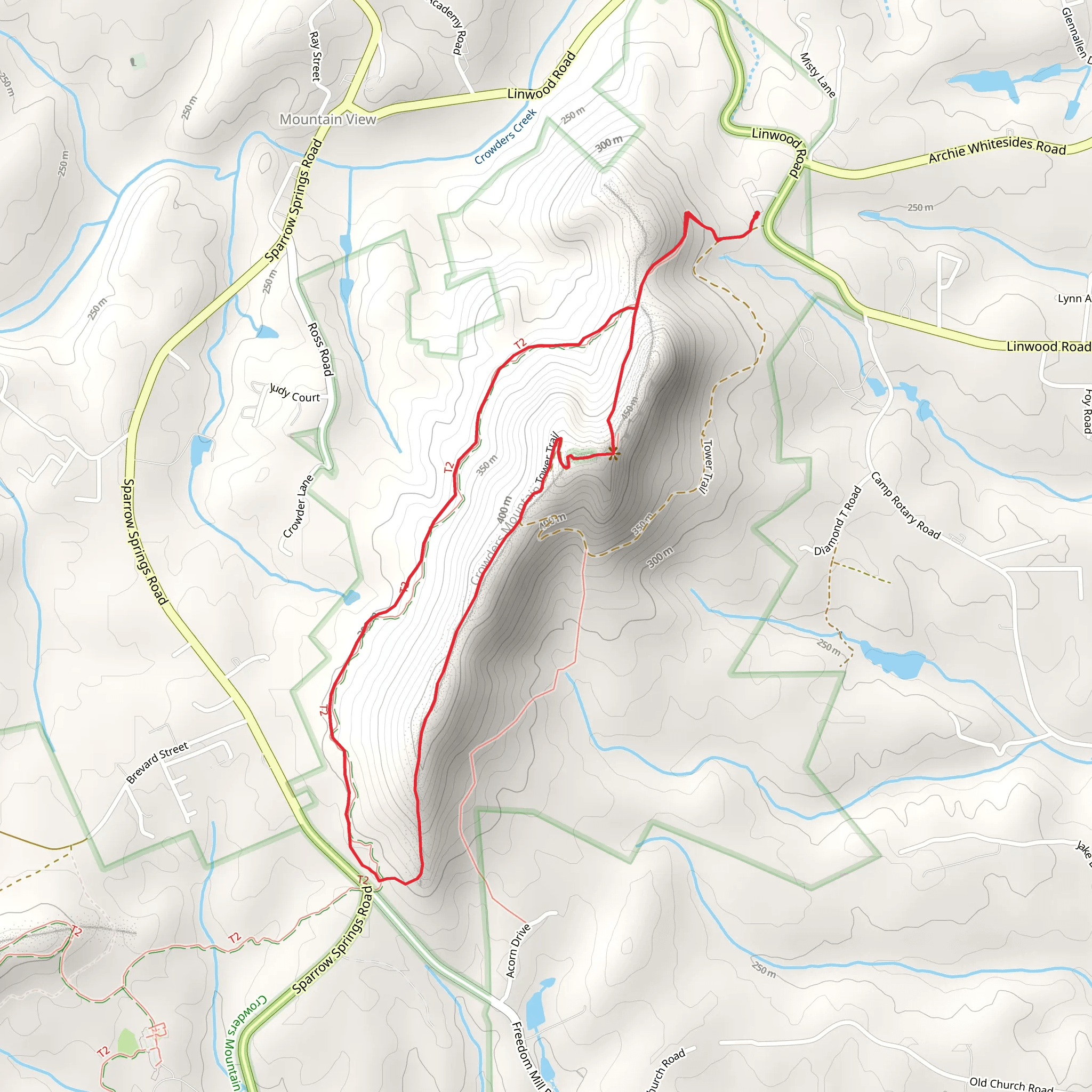 Crowders Mountain and Crowders Loop Trail mobile static map