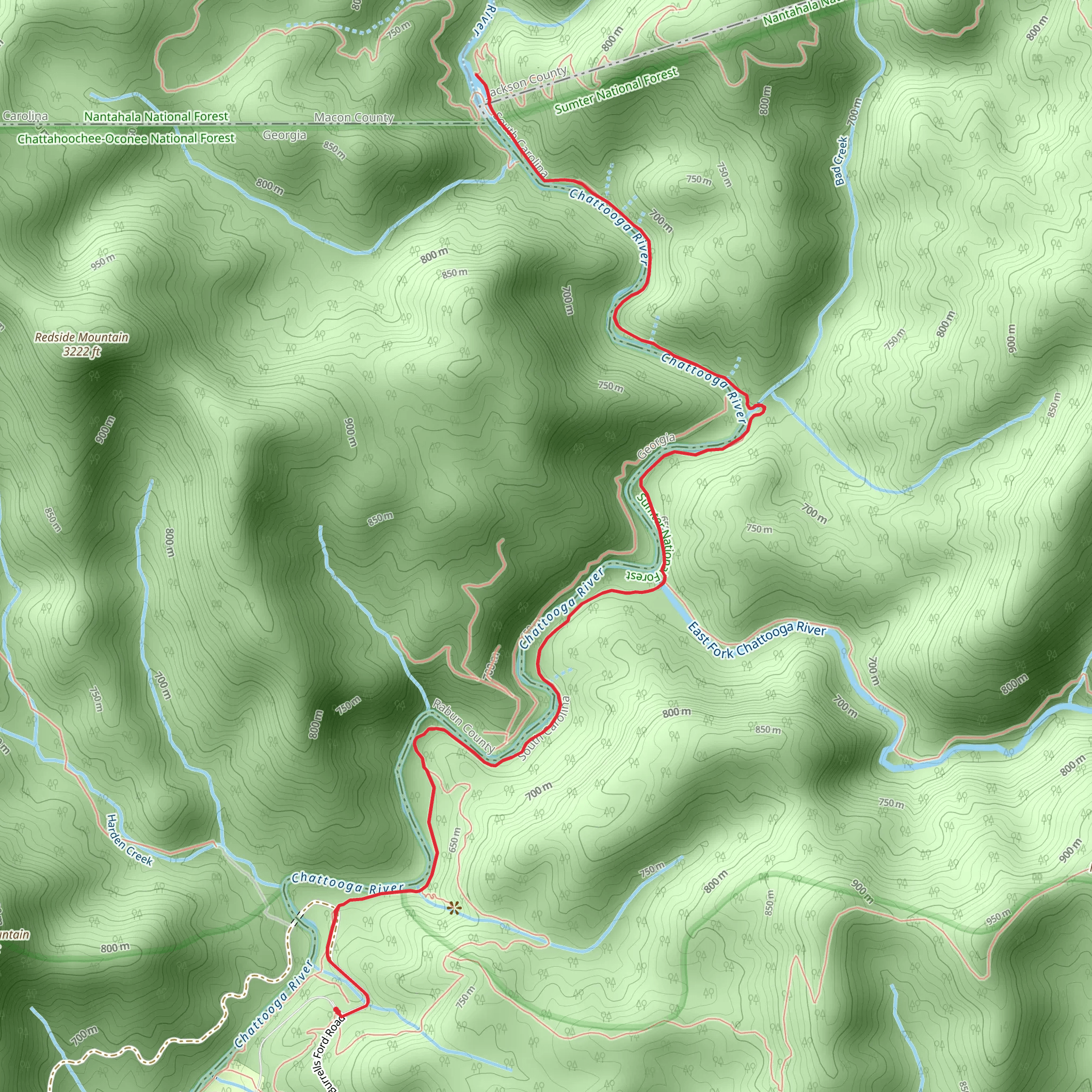 Chattooga River Trail from Burrells Ford Road mobile static map