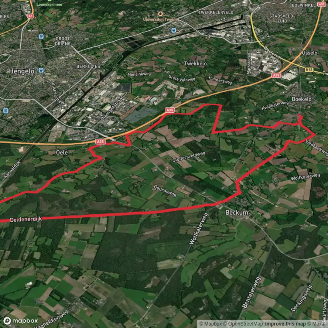 An image depicting the trail Oelersteeg and Geurds Weg Loop and its surrounding area.