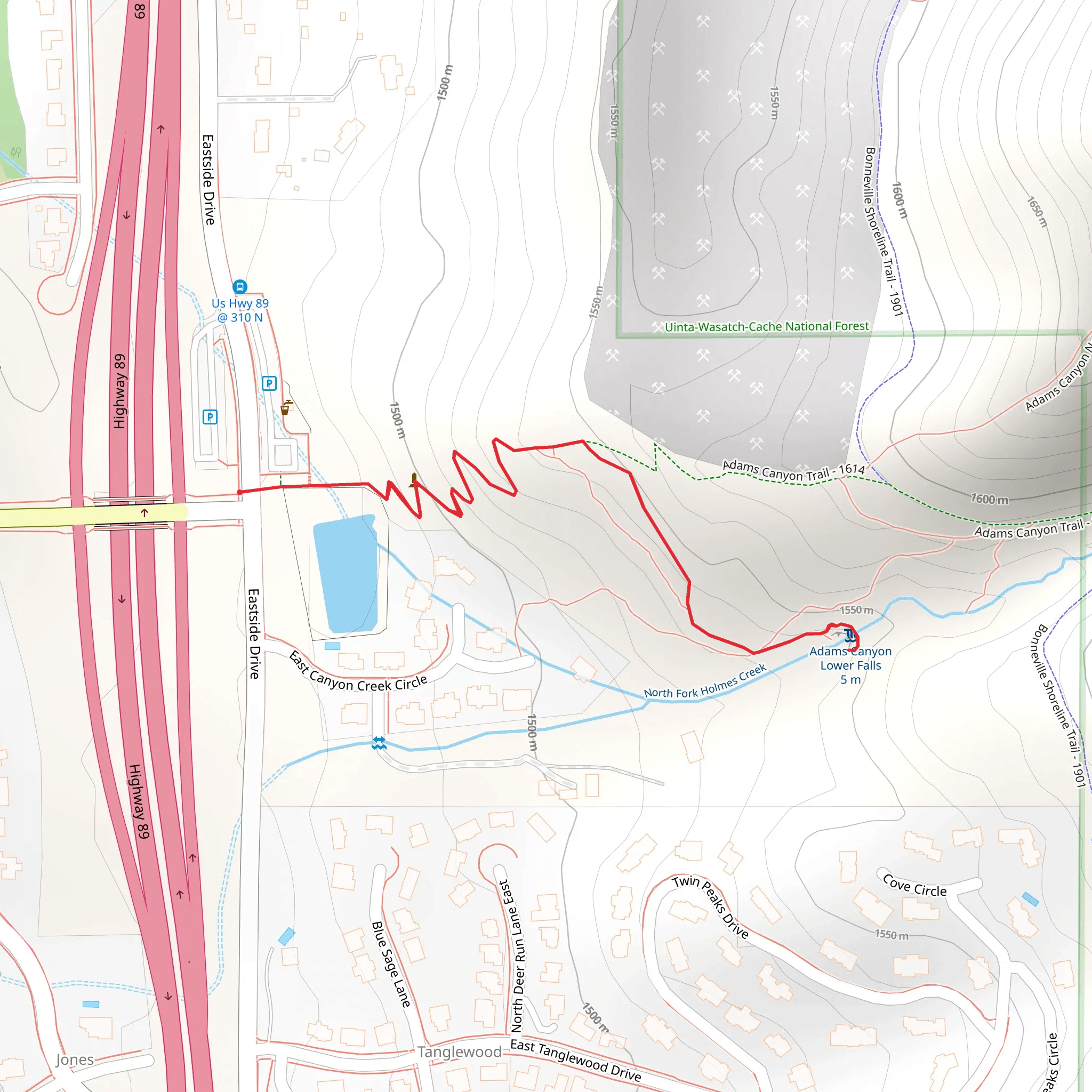 Adams Canyon Trail and Adams Canyon Lower Falls mobile static map