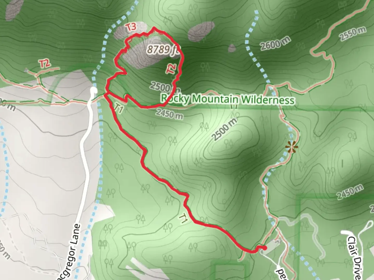 An image depicting the trail Lumpy Ridge Trail and Twin Owls Loop and its surrounding area.