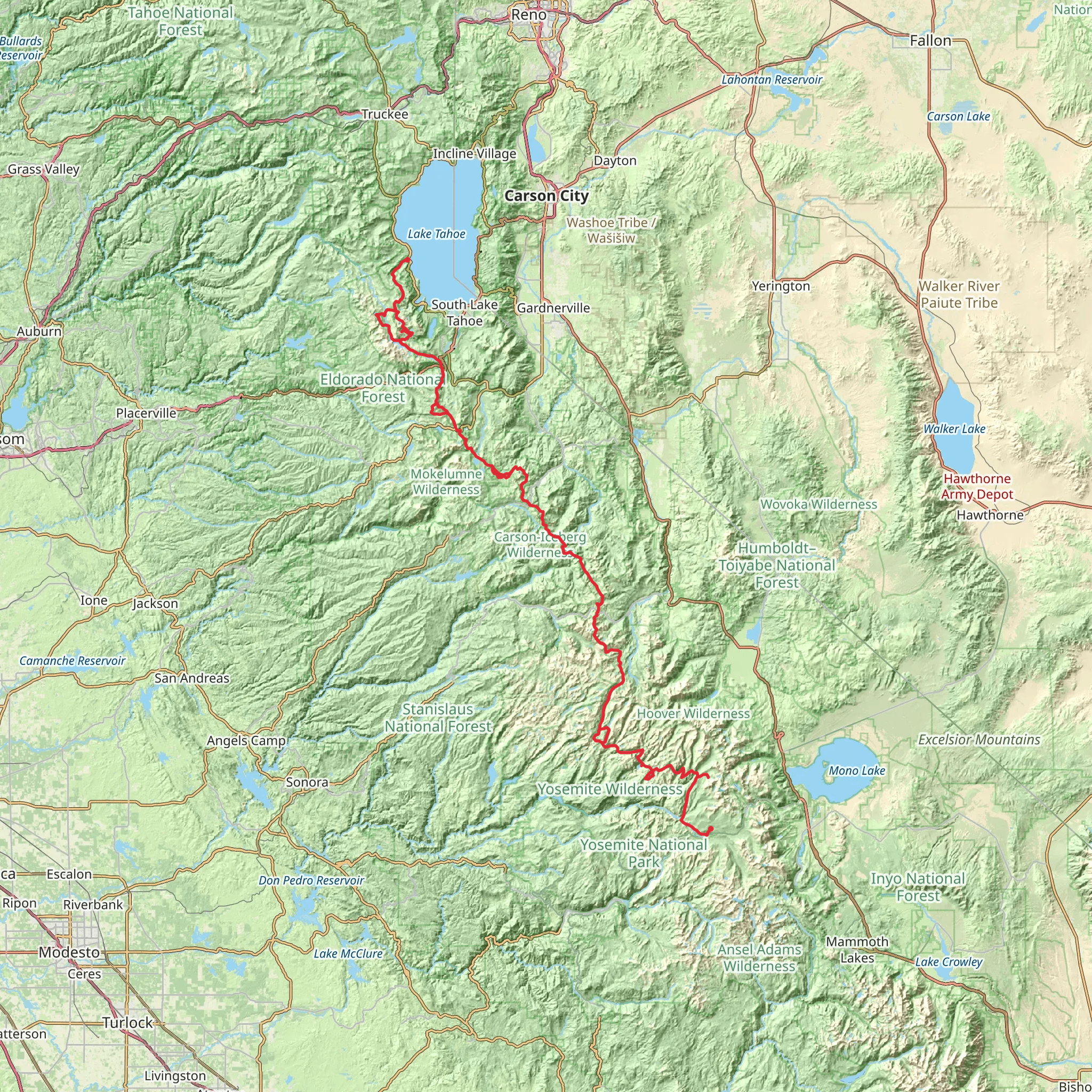 Tahoe To Yosemite Trail mobile static map
