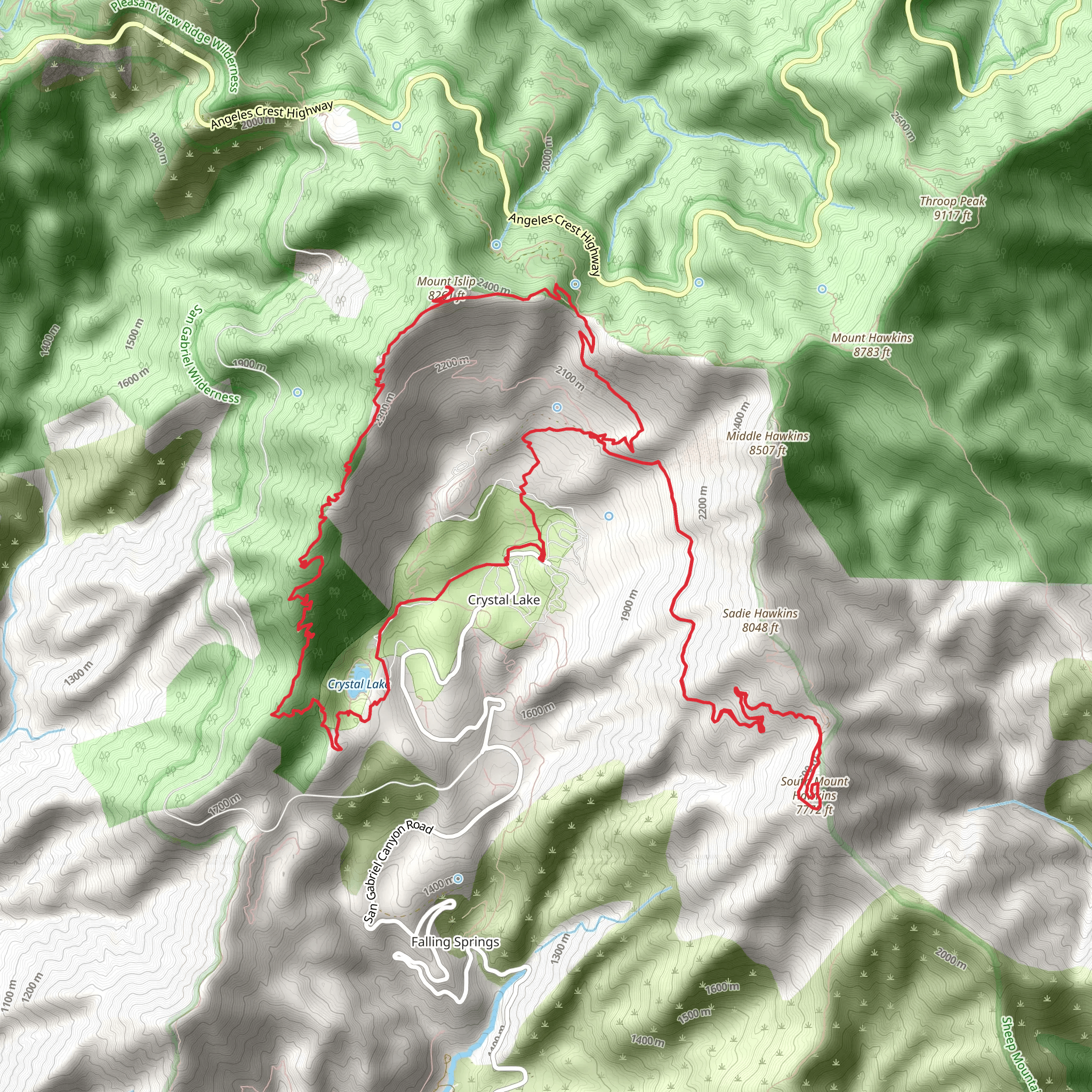 Windy Gap, South Mount Hawkins, Mount Islip and Crystal Lake Loop Trail mobile static map