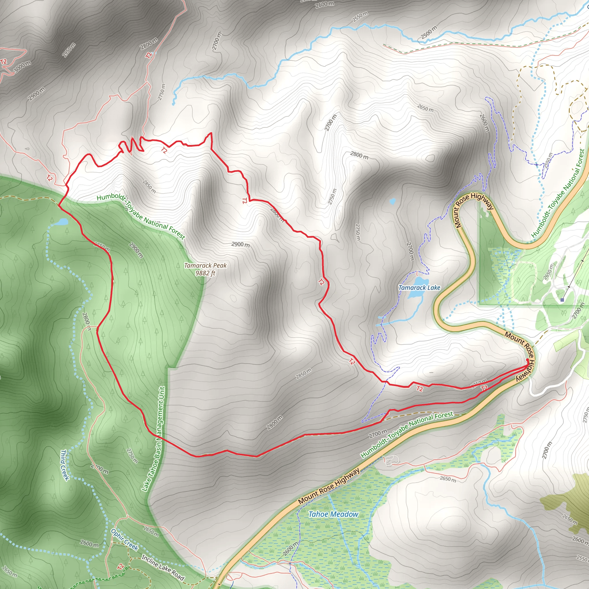 Tahoe Rim and Tamarack Lake Loop Trail mobile static map