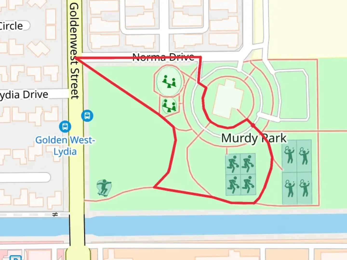 An image depicting the trail Murdy Park Loop and its surrounding area.