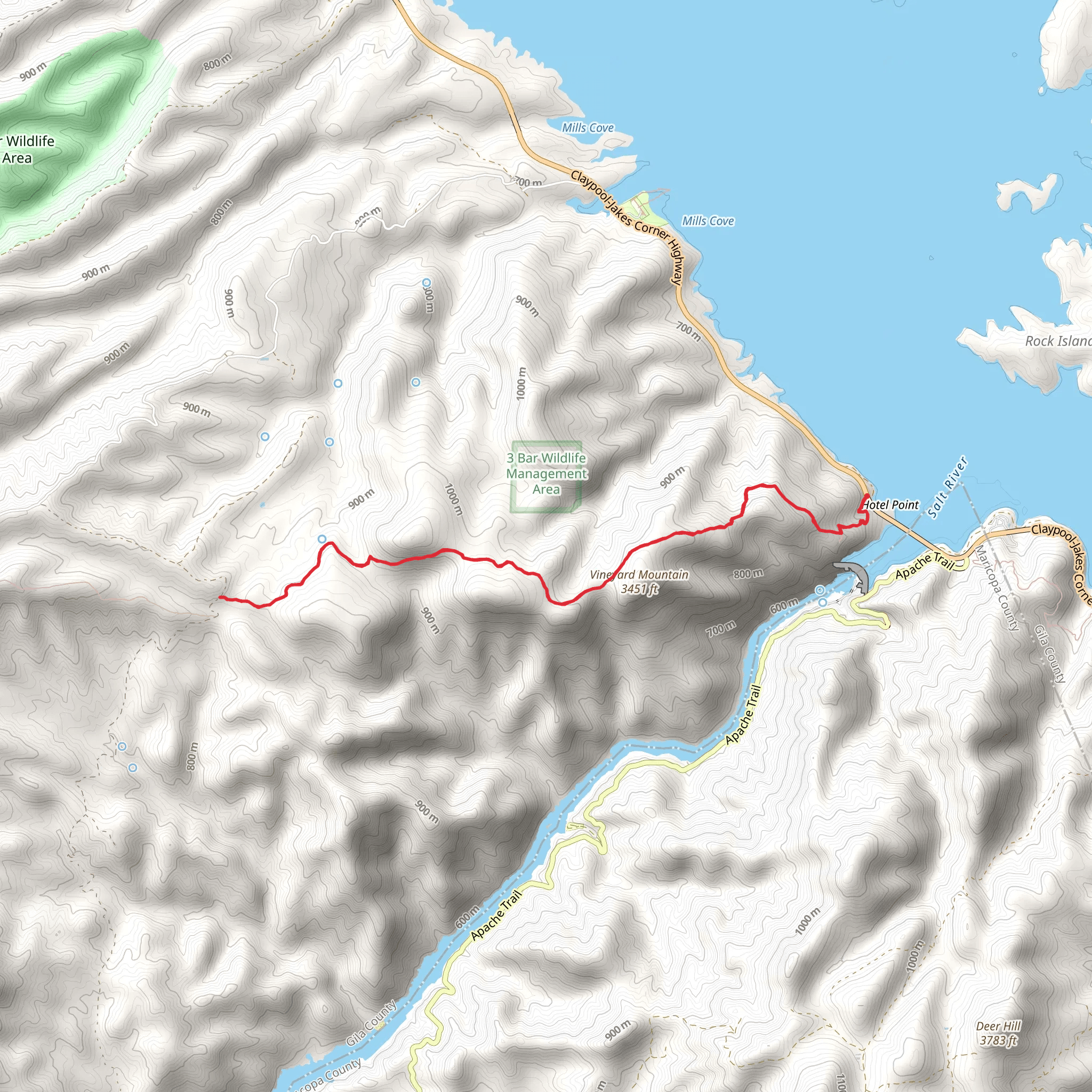 Arizona Trail from Theodore Roosevelt Dam mobile static map