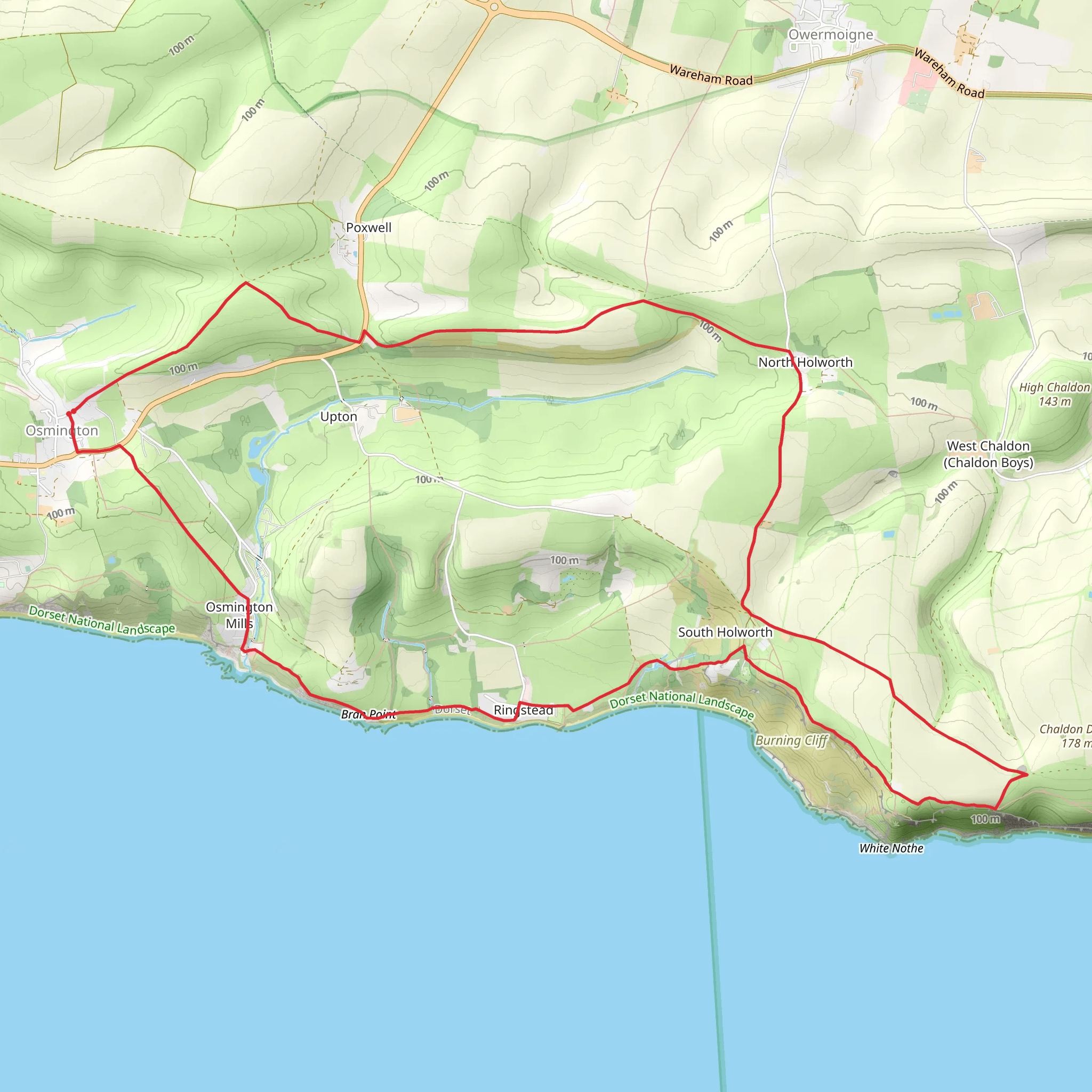 White Nothe and Moigns Down from Osmington mobile static map