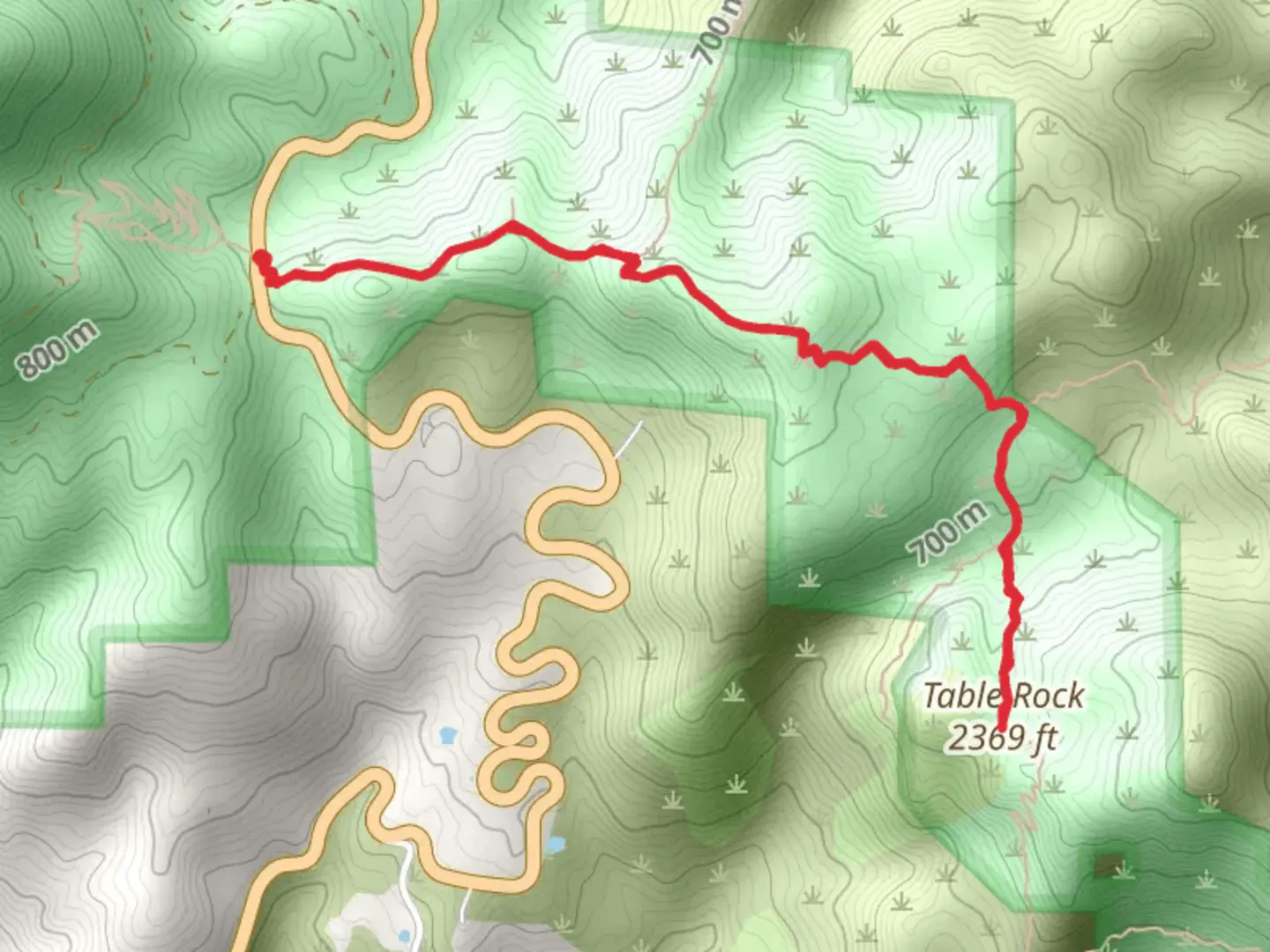 An image depicting the trail Table Rock Trail and its surrounding area.