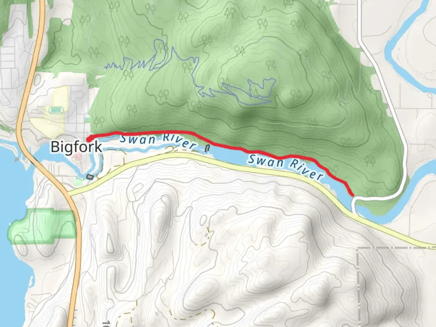An image depicting the trail Swan River Hiking Trail and its surrounding area.