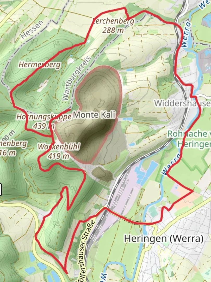 An image depicting the trail Heringen and Seulingswald Loop and its surrounding area.