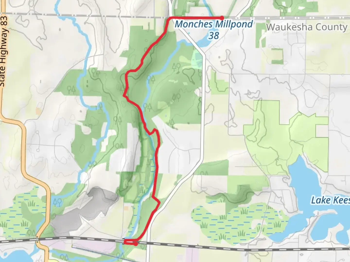 An image depicting the trail Ice Age Trail - Monches and its surrounding area.