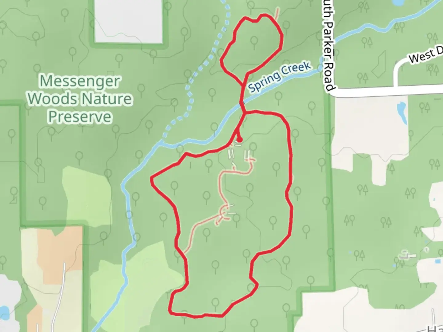 An image depicting the trail Messenger Woods Loop Trail and its surrounding area.