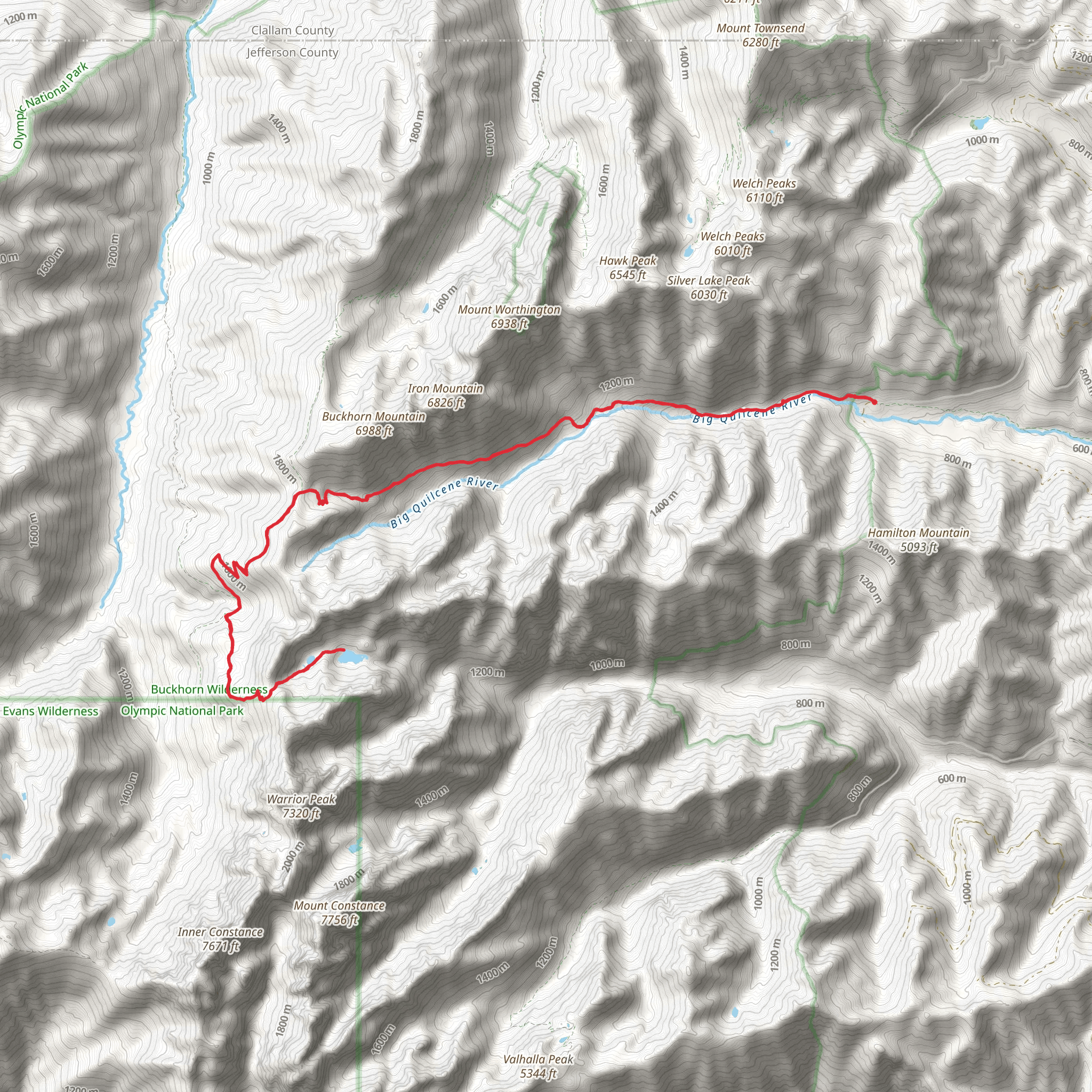 Charlia Lakes via Big Quicence Trail mobile static map