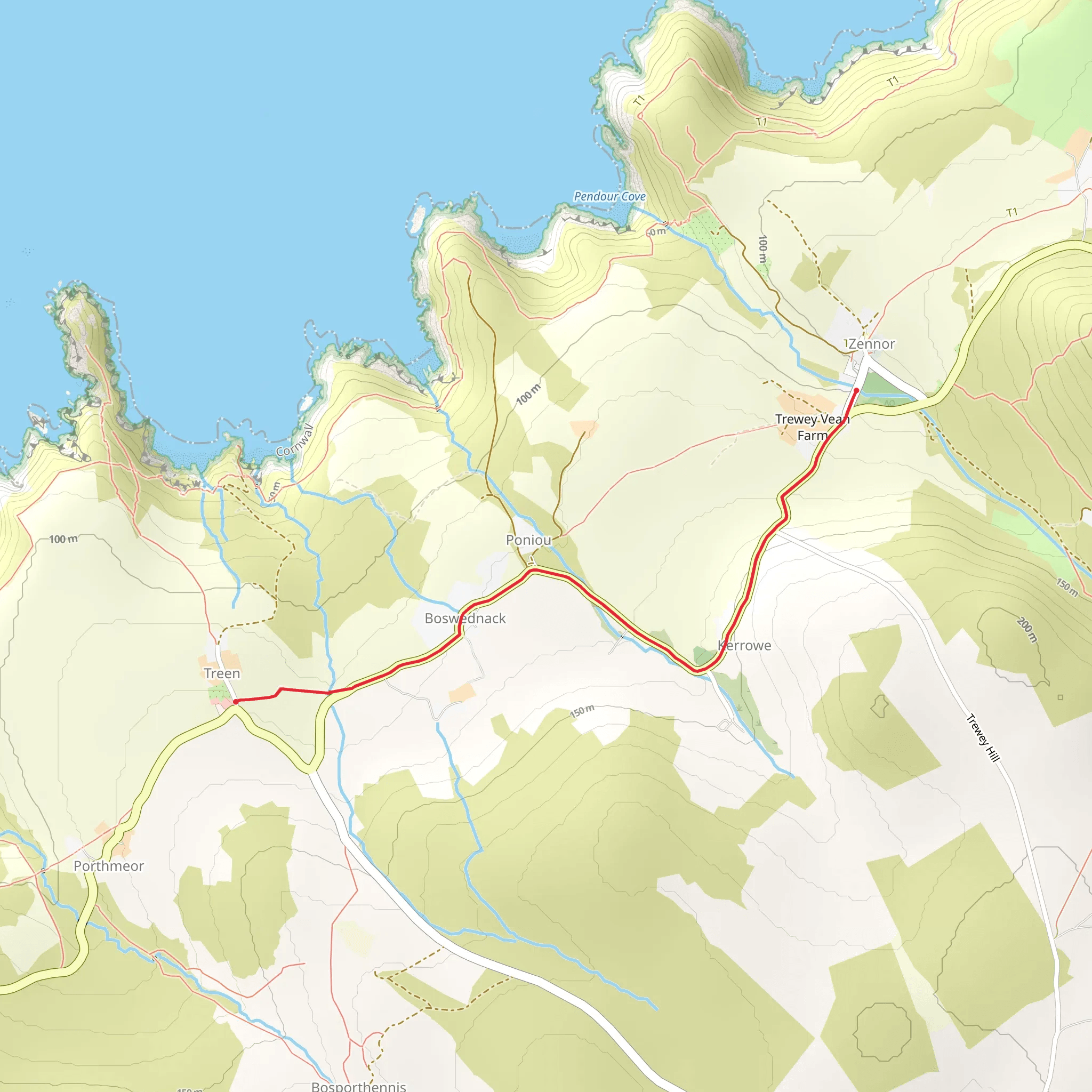 Zennor to Treen mobile static map