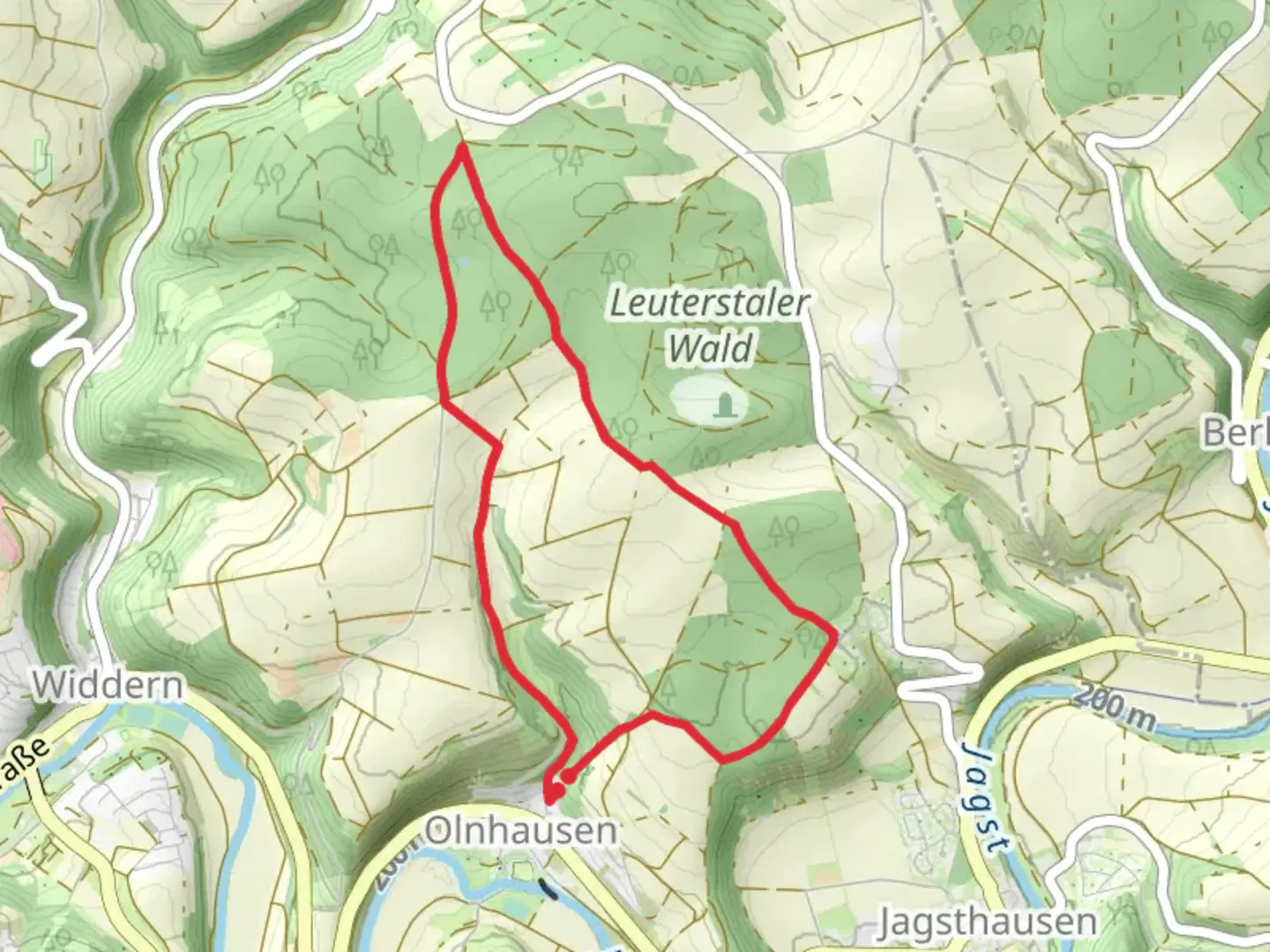 An image depicting the trail Olnhausen Bannholz and its surrounding area.