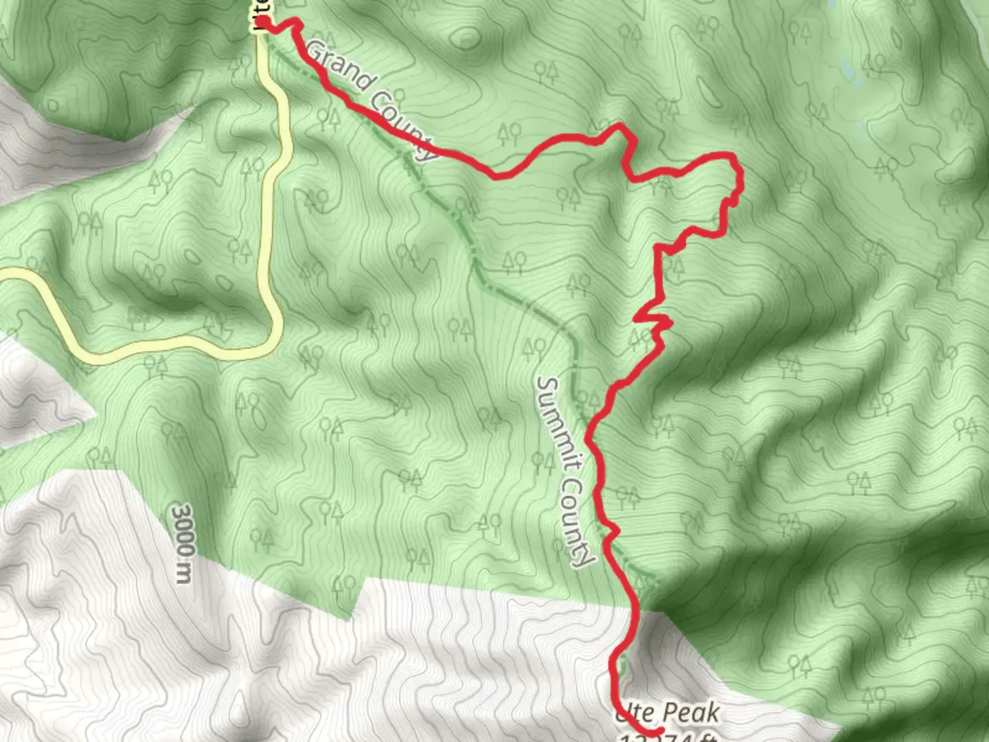 An image depicting the trail Ute Peak via Ute Pass Trail and its surrounding area.