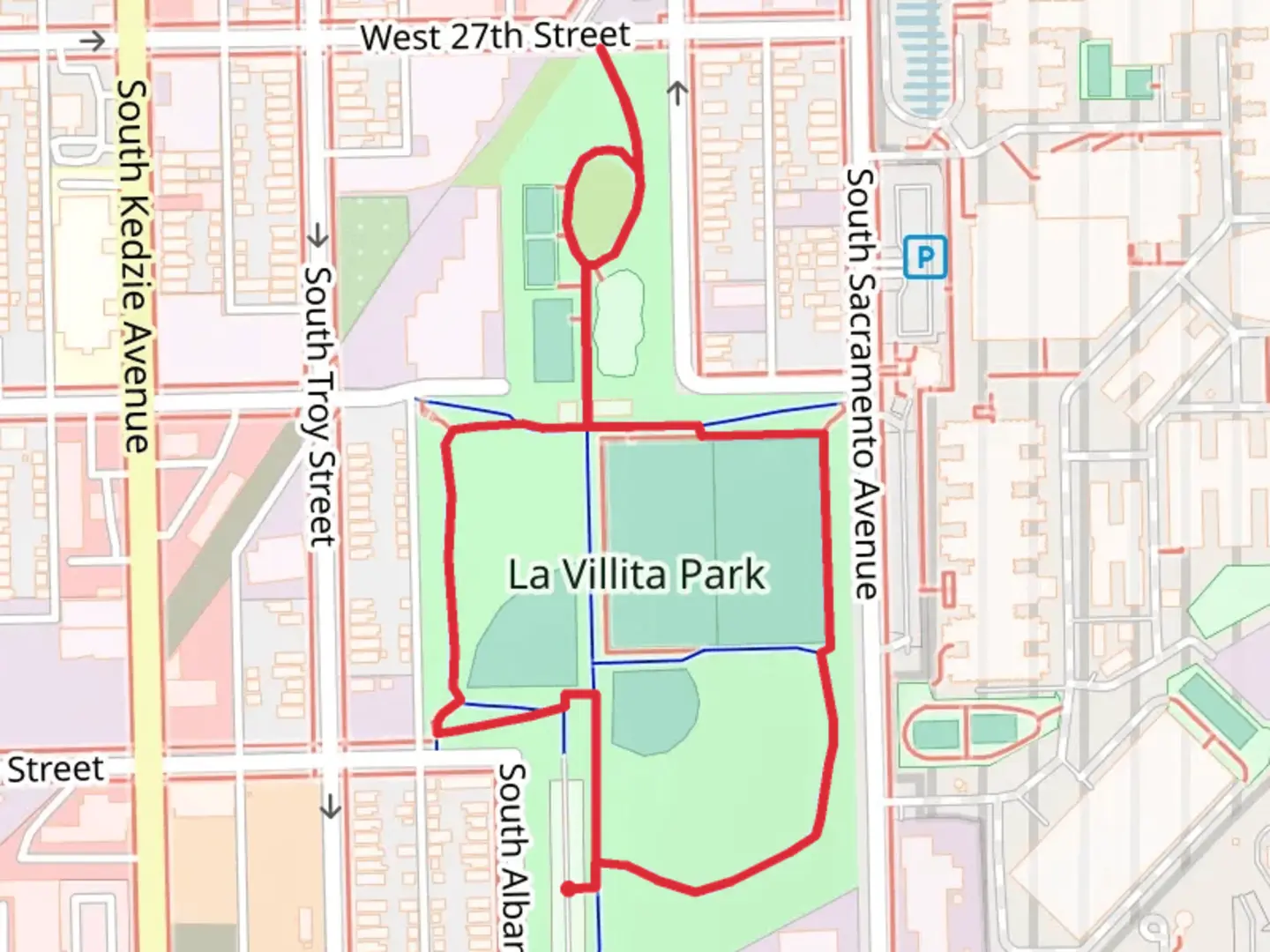 An image depicting the trail La Villita Park Loop and its surrounding area.