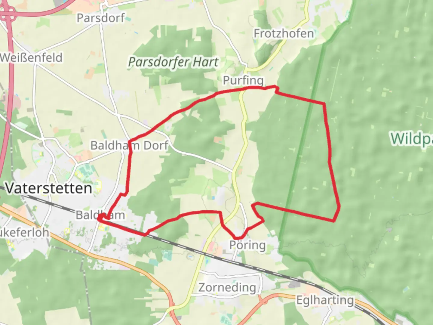 An image depicting the trail Baldham Loop and its surrounding area.