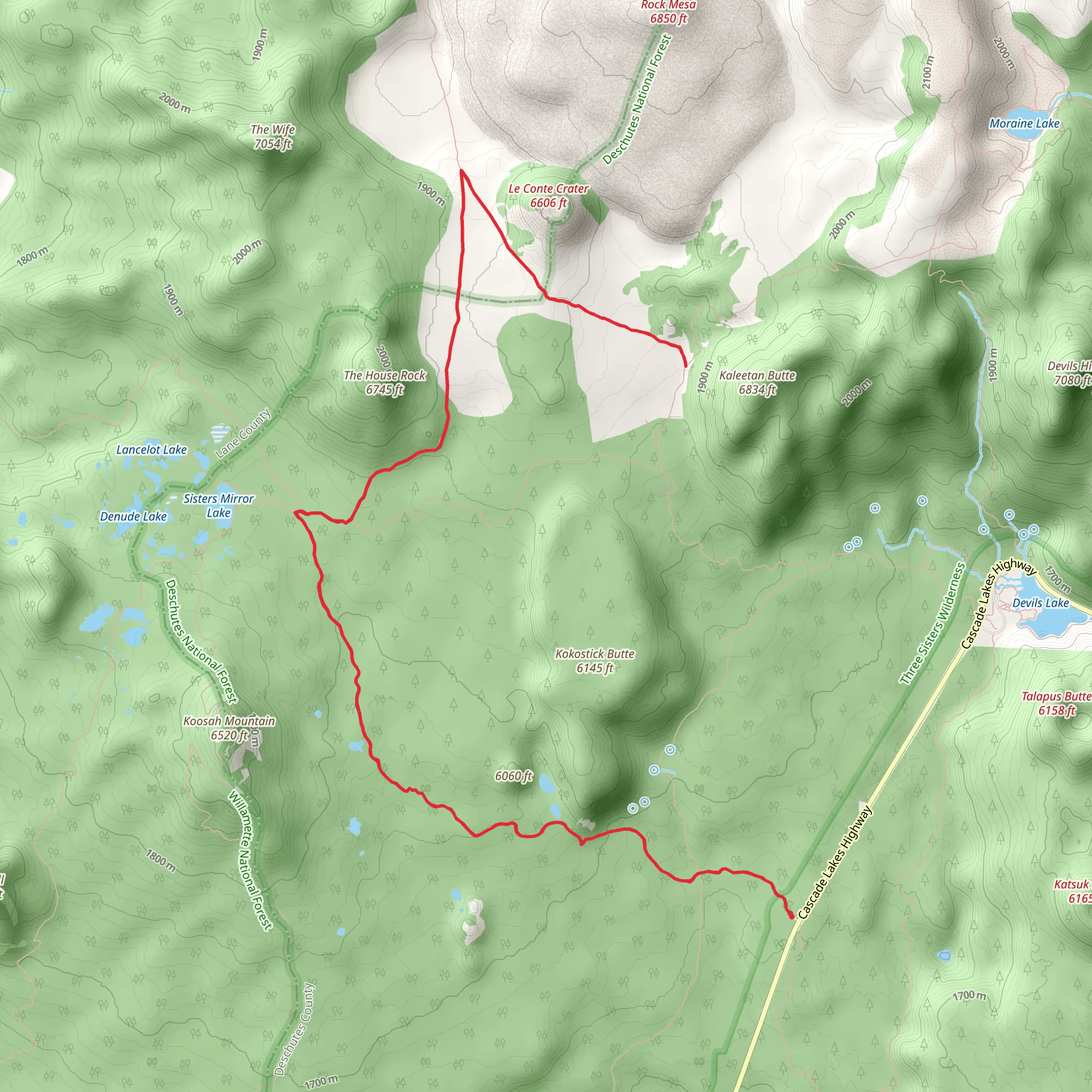 Le Conte Crater Trail via Mirror Lakes Trail mobile static map