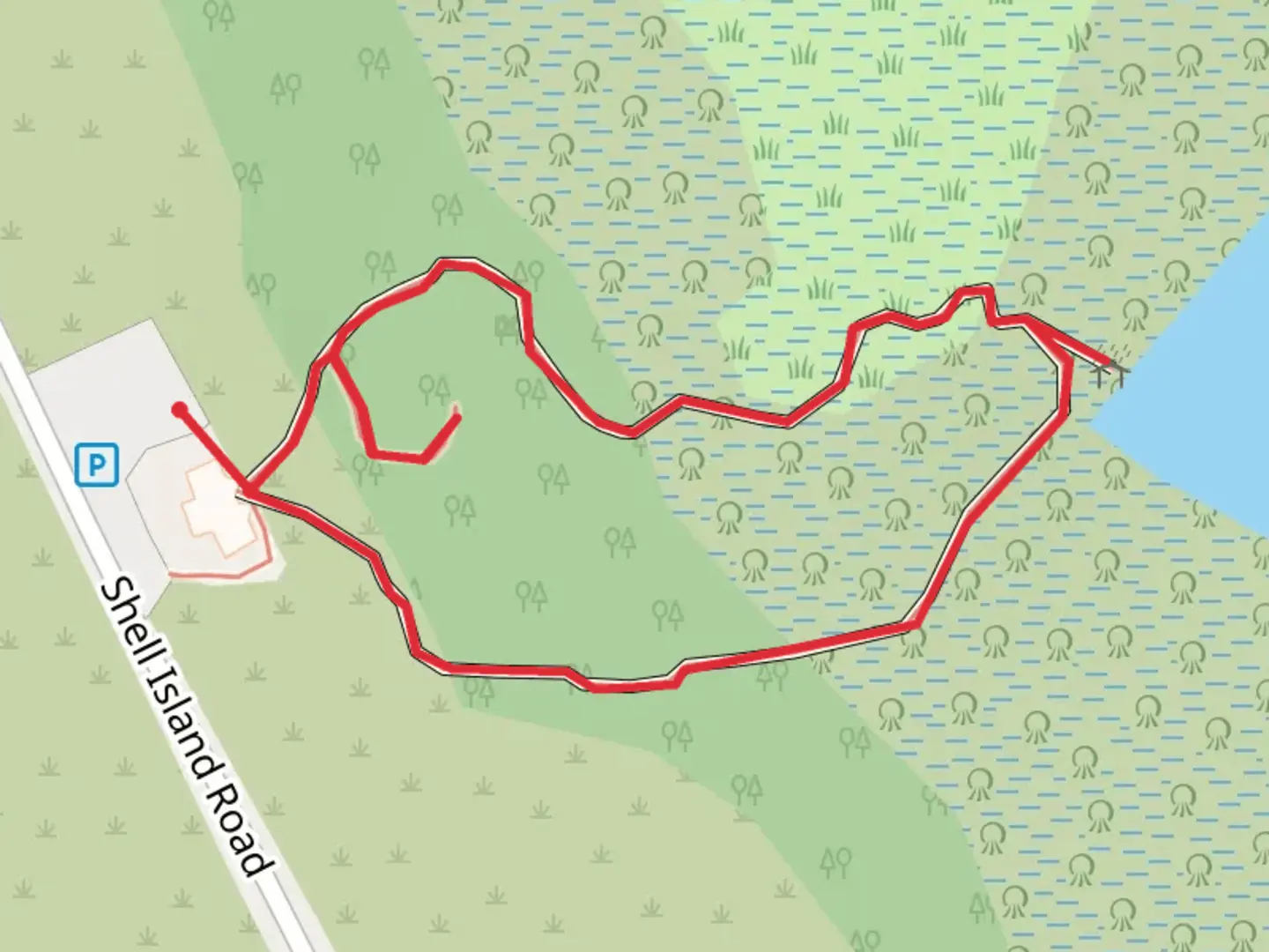 An image depicting the trail Shell Island Loop and its surrounding area.