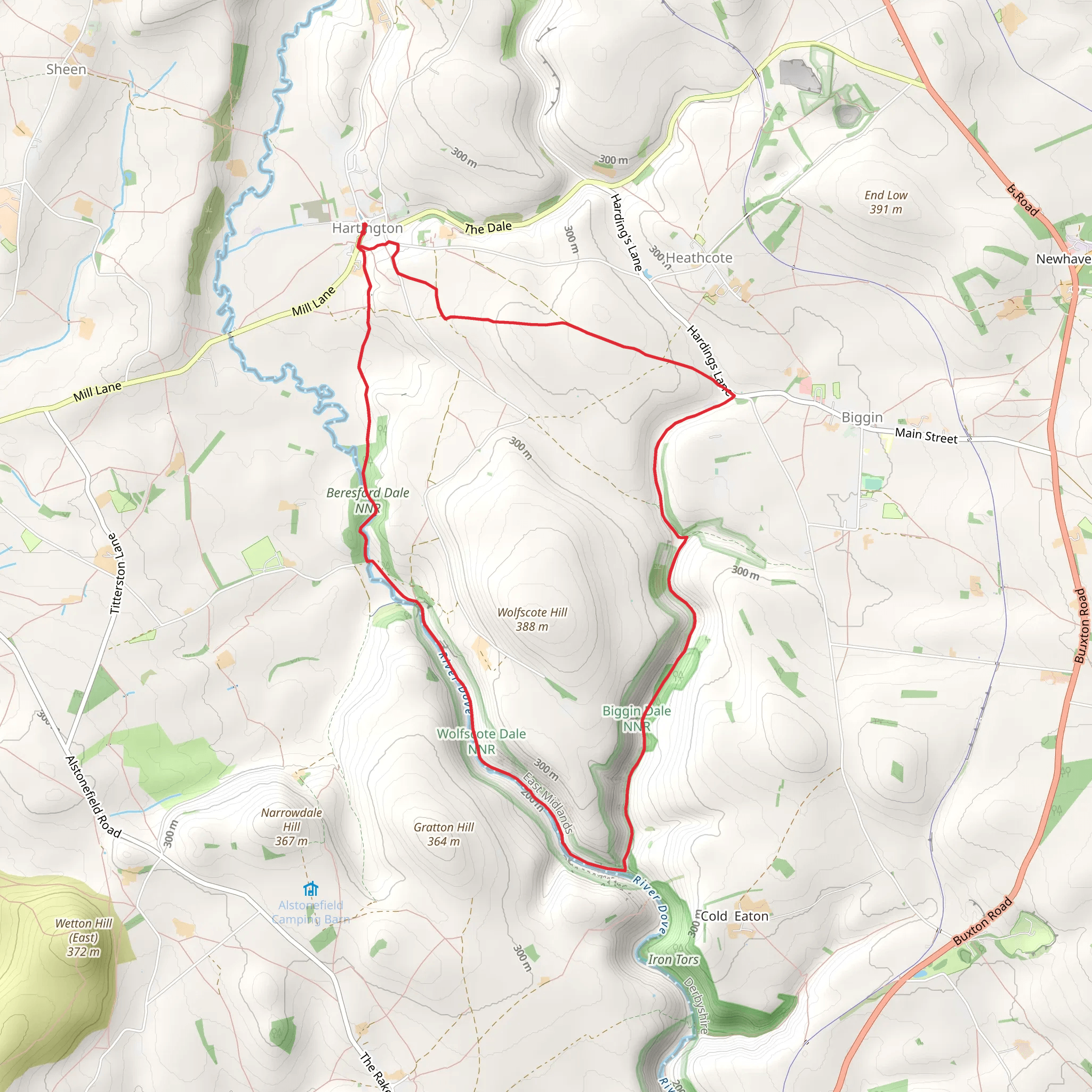 Hartington - Biggin Dale - Wolfscote Dale and Beresford Dale mobile static map