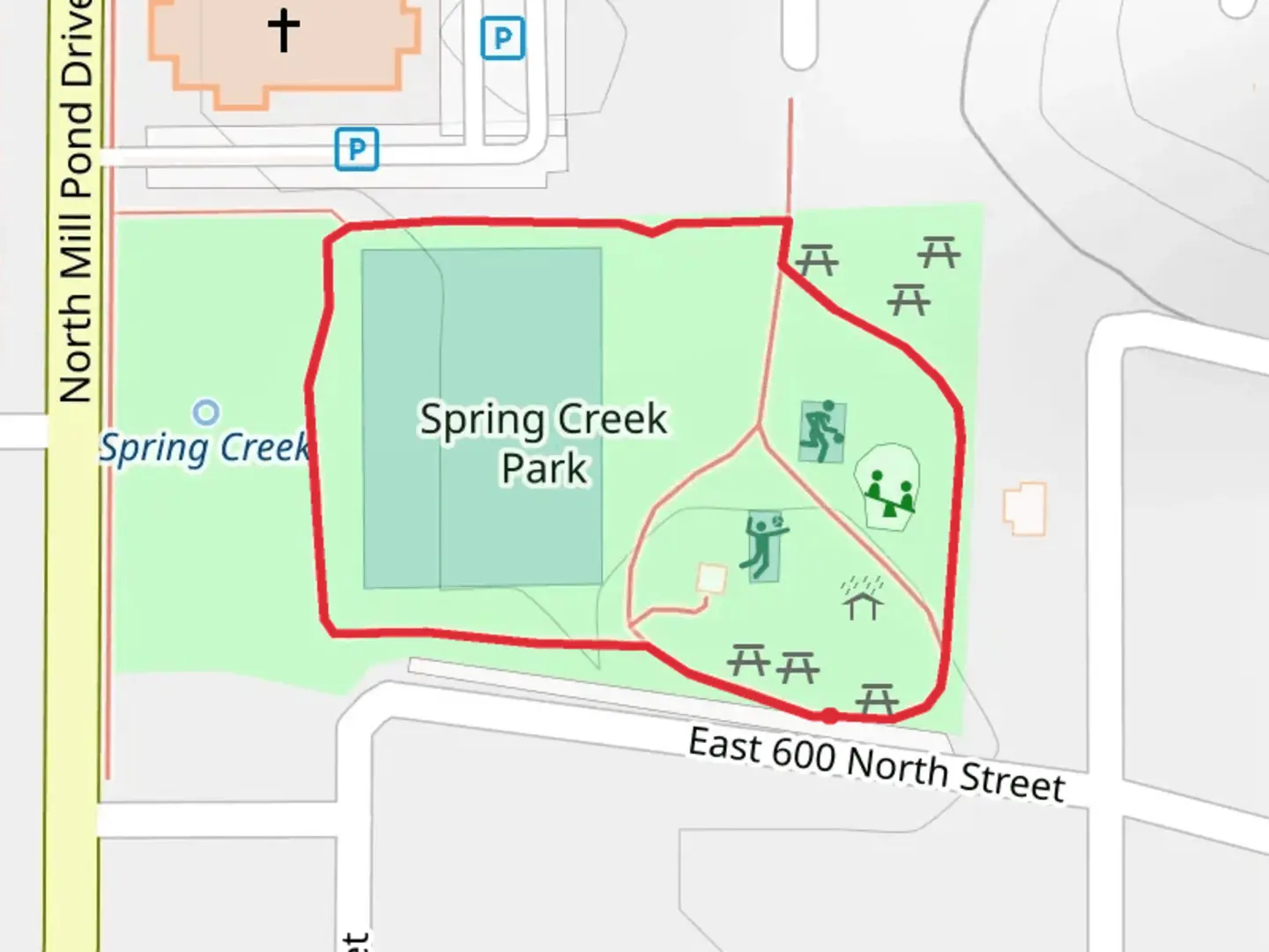An image depicting the trail Spring Creek Park Loop and its surrounding area.