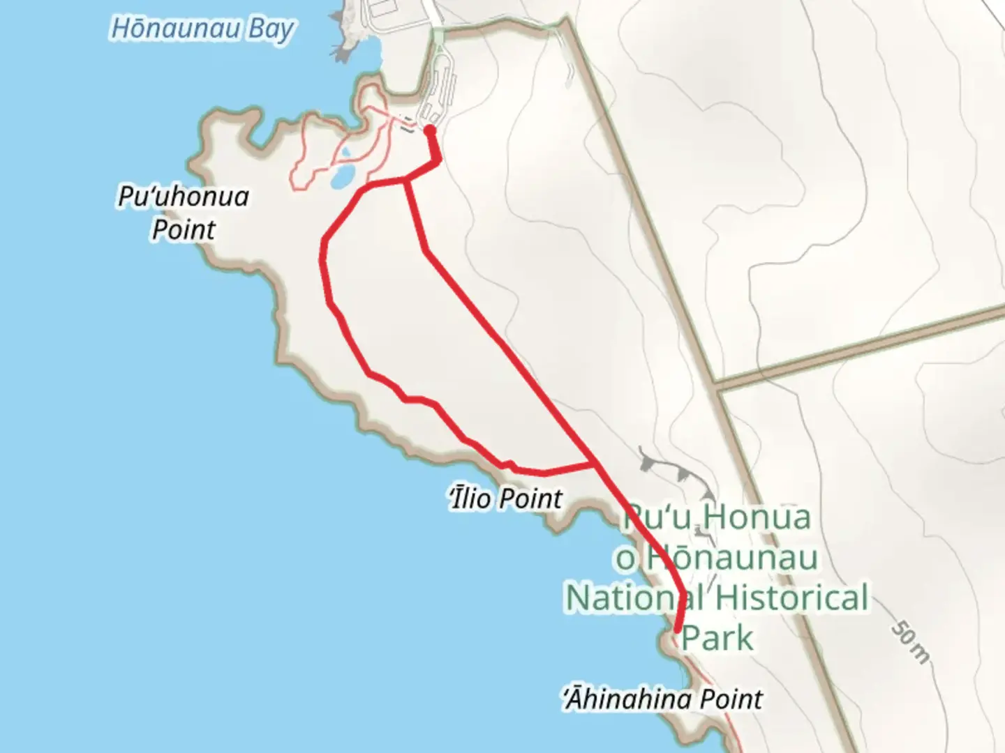 An image depicting the trail Ala Kahakai National Historic Trail Loop and its surrounding area.