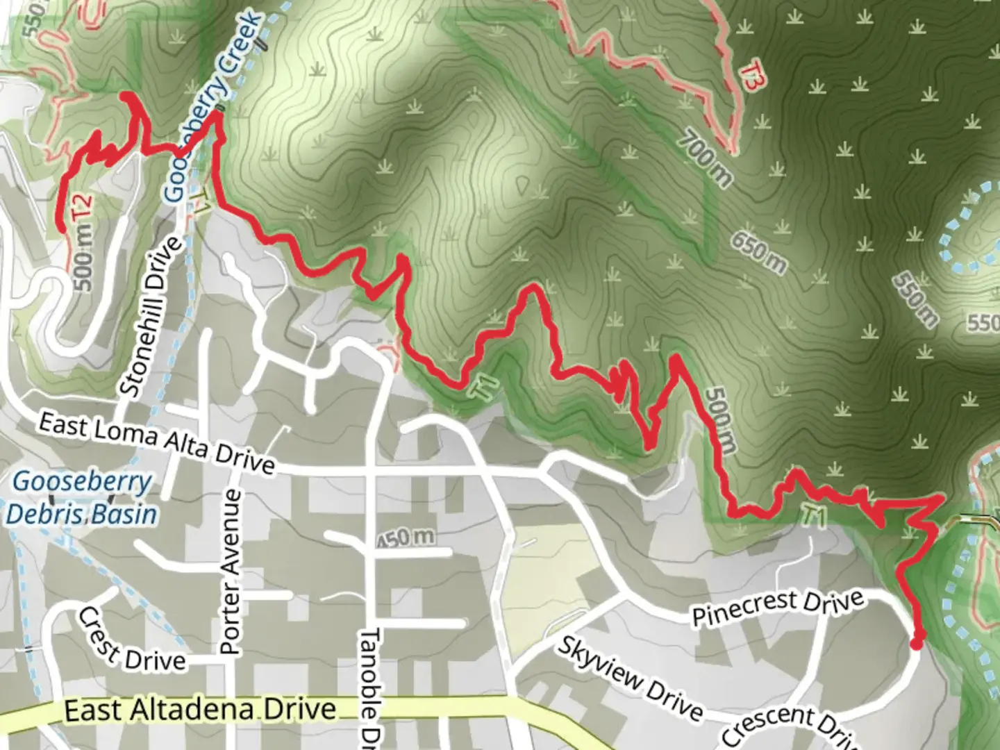 An image depicting the trail Altadena Crest Trail and its surrounding area.