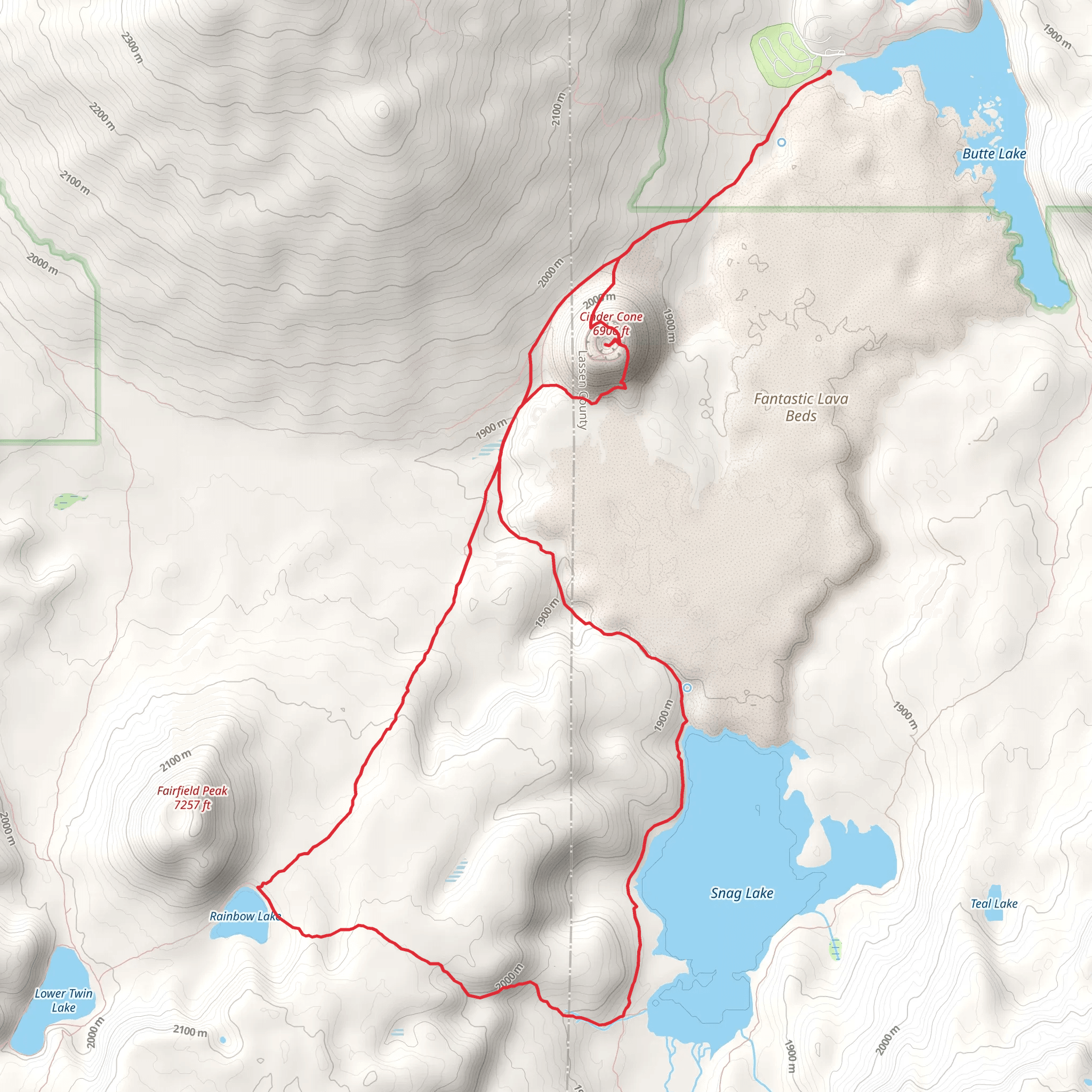 Rainbow Lake, Snag Lake and Cinder Cone Loop mobile static map
