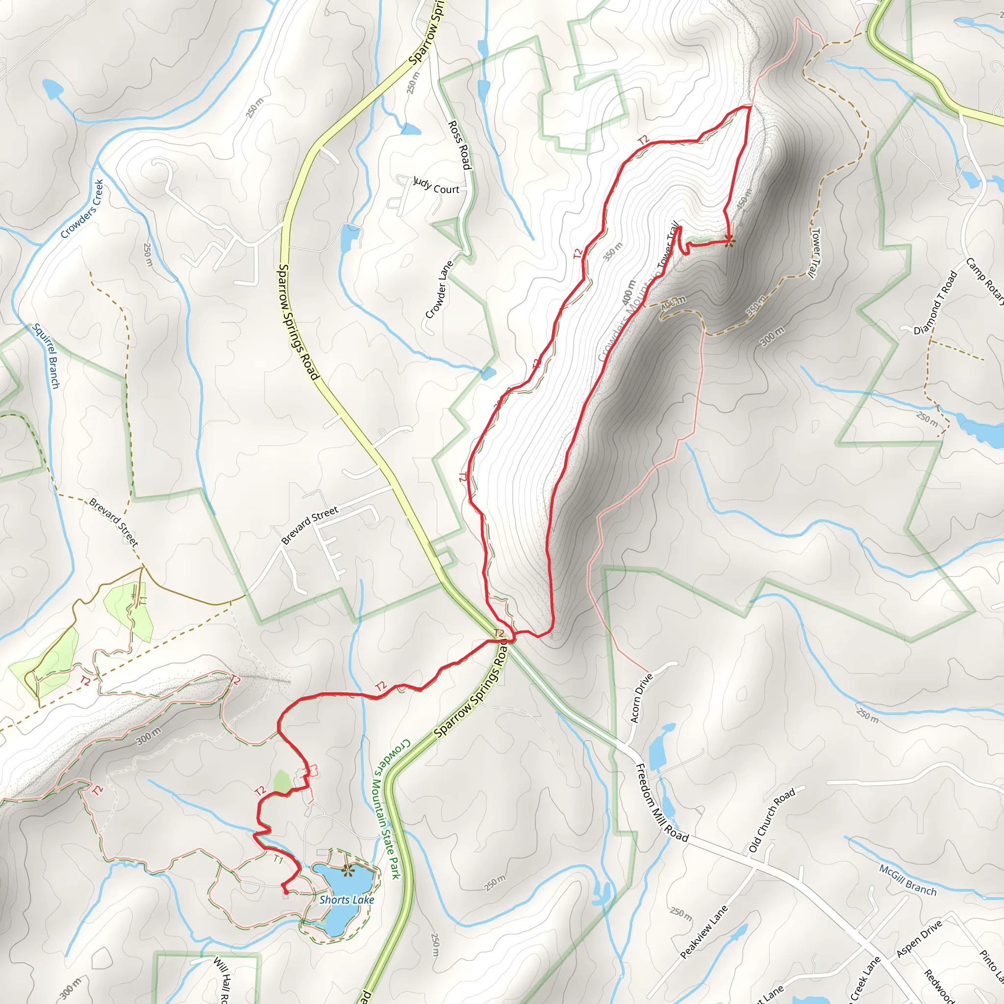 Crowders Mountain Loop via Crowders Trail and Rocktop Trail mobile static map