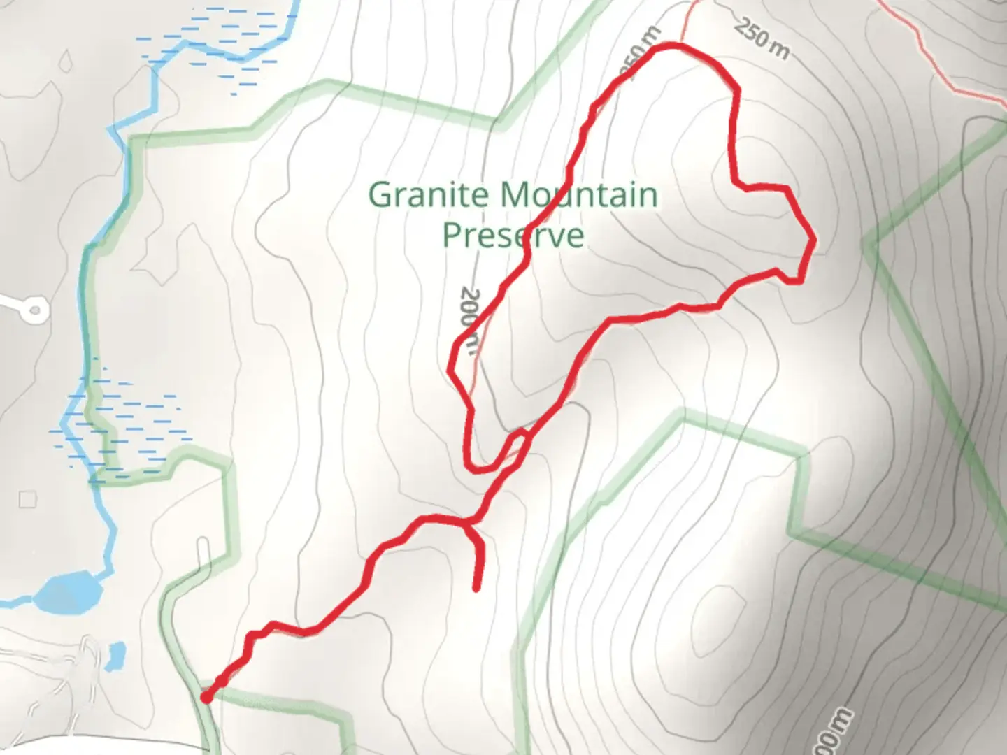 An image depicting the trail Granite Mountain from Locust Glen Road and its surrounding area.
