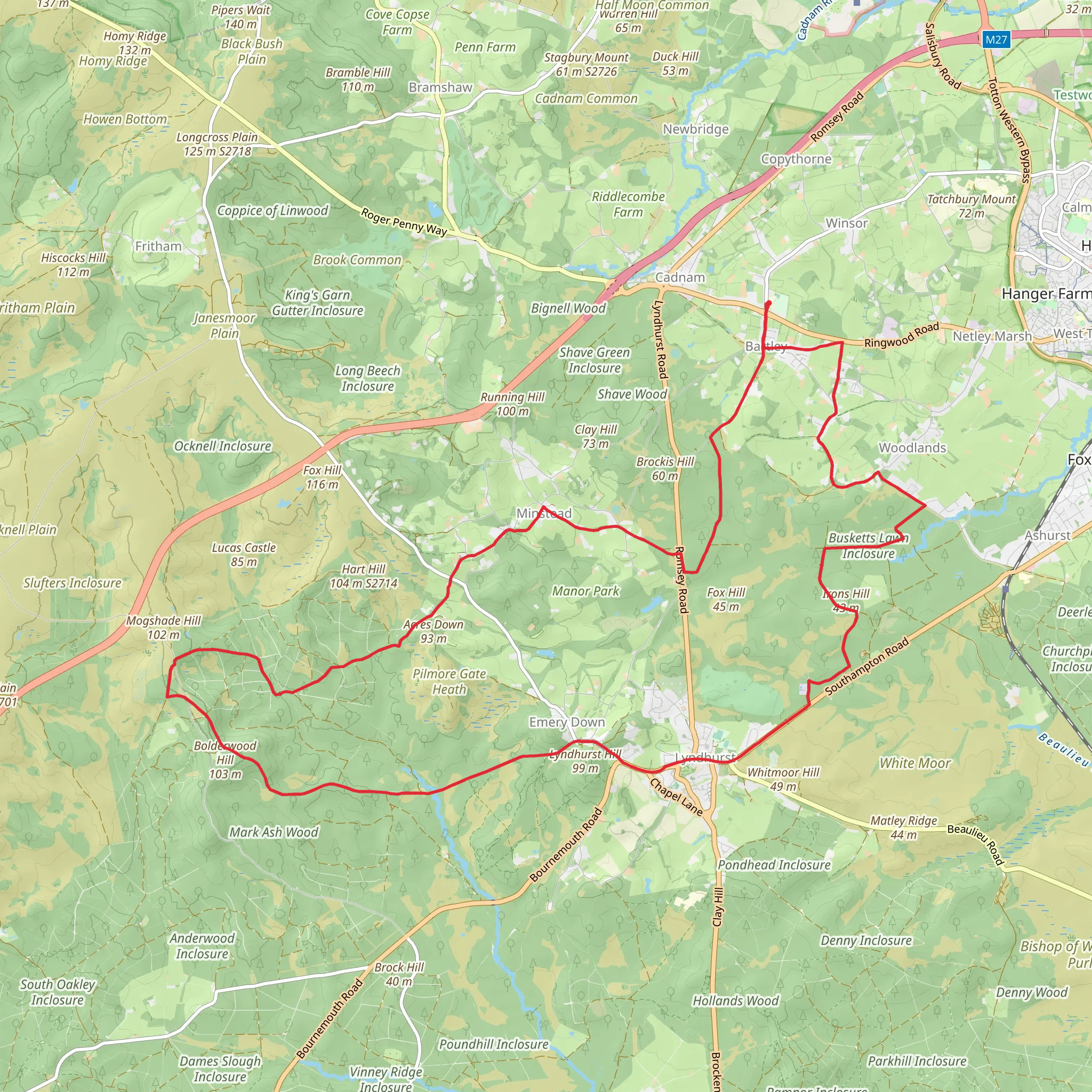 Bartley, Lyndhurst and Minstead Loop mobile static map