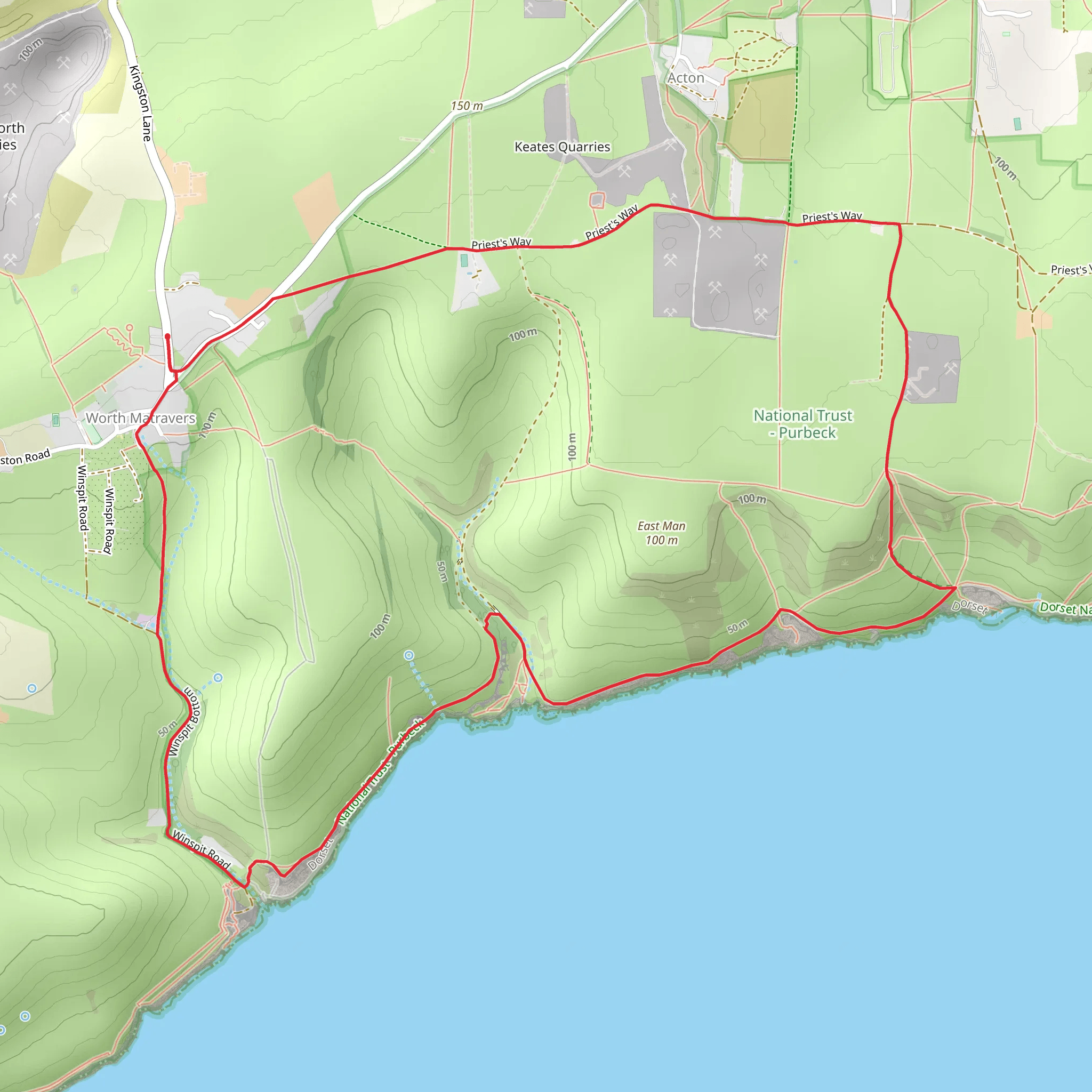 Seacombe Cliff and Priest's Way mobile static map