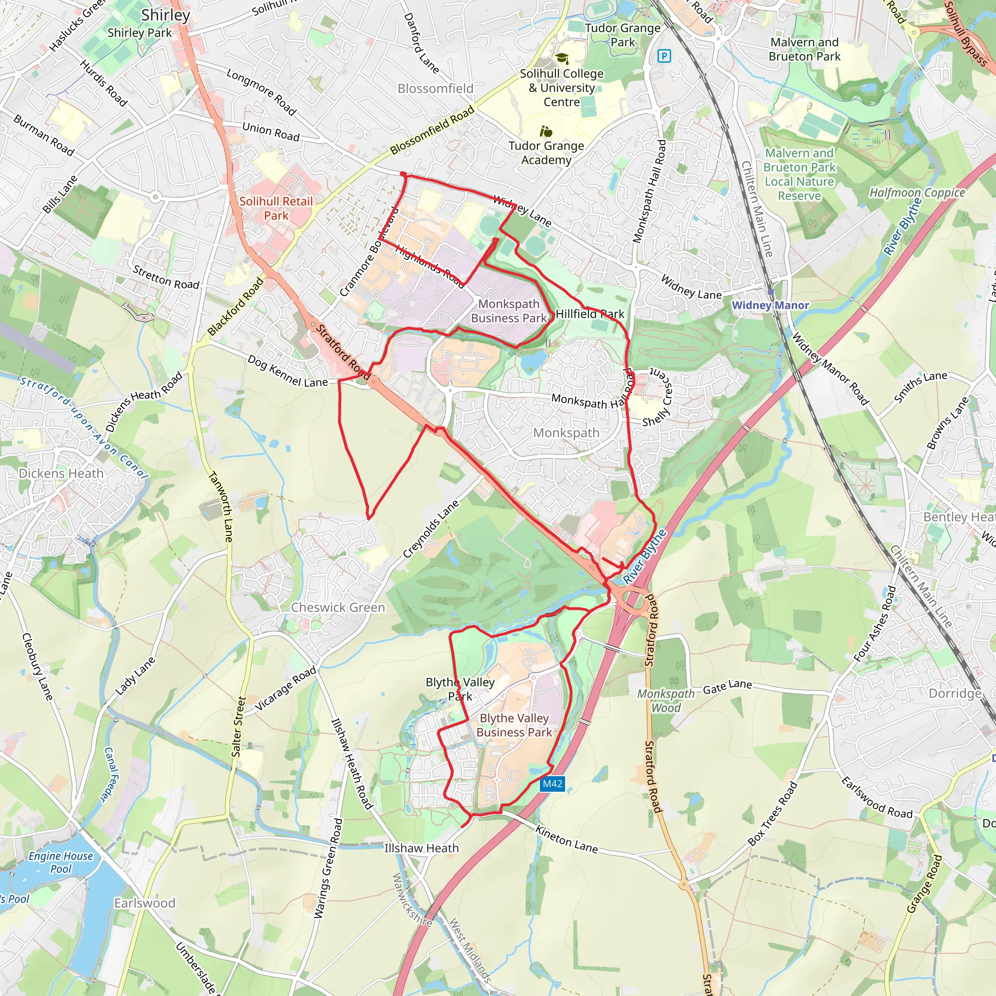 Blythe Valley Park and Hillfield Park Loop mobile static map