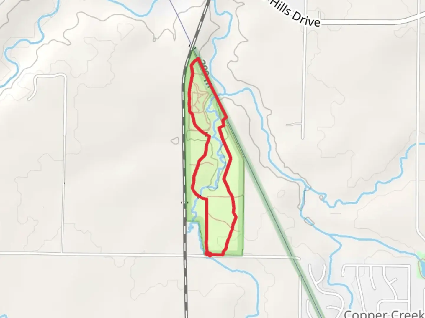 An image depicting the trail Kickapoo Creek Recreation Area Loop and its surrounding area.
