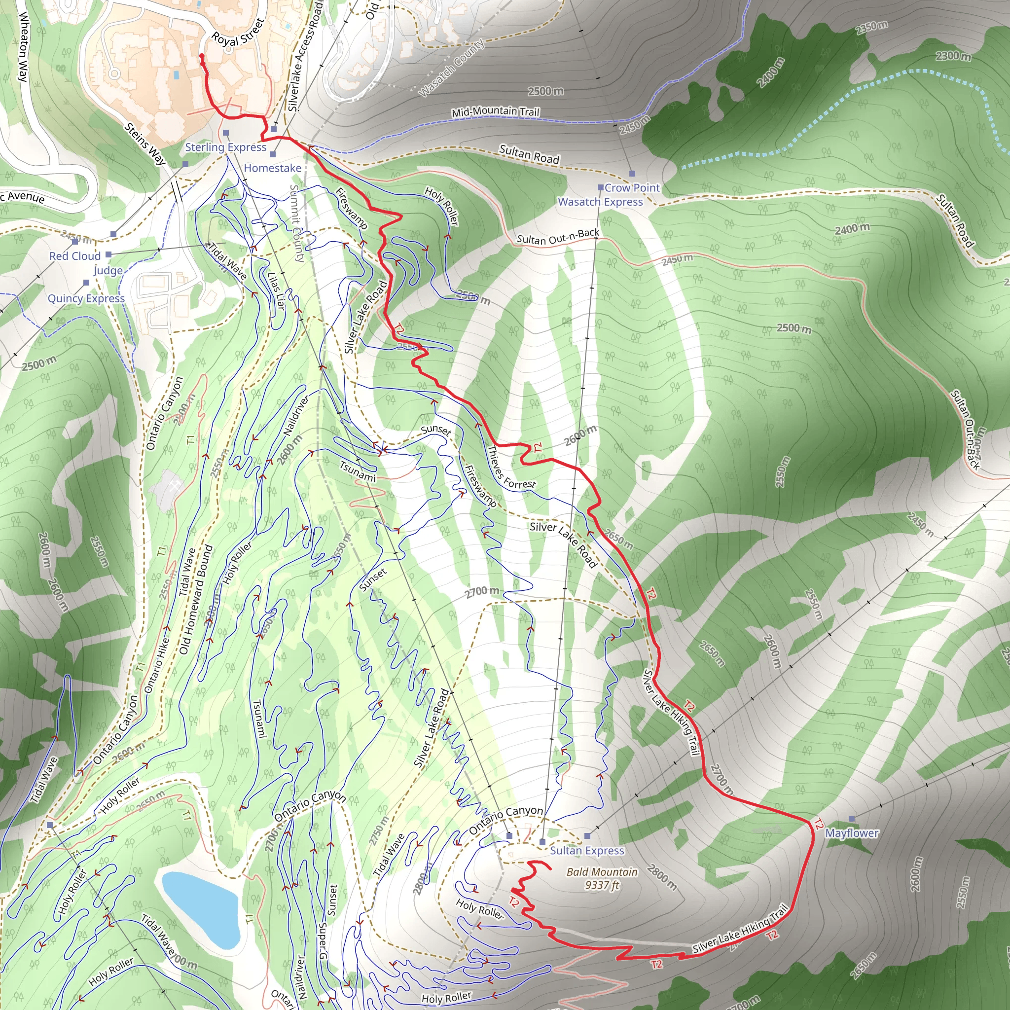 Bald Mountain via Silver Lake Walk mobile static map
