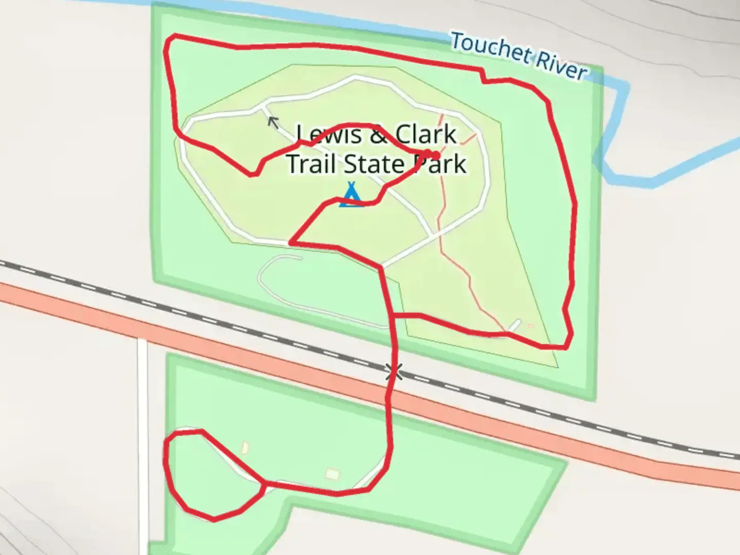 An image depicting the trail Lewis and Clark Trail State Park Loop and its surrounding area.