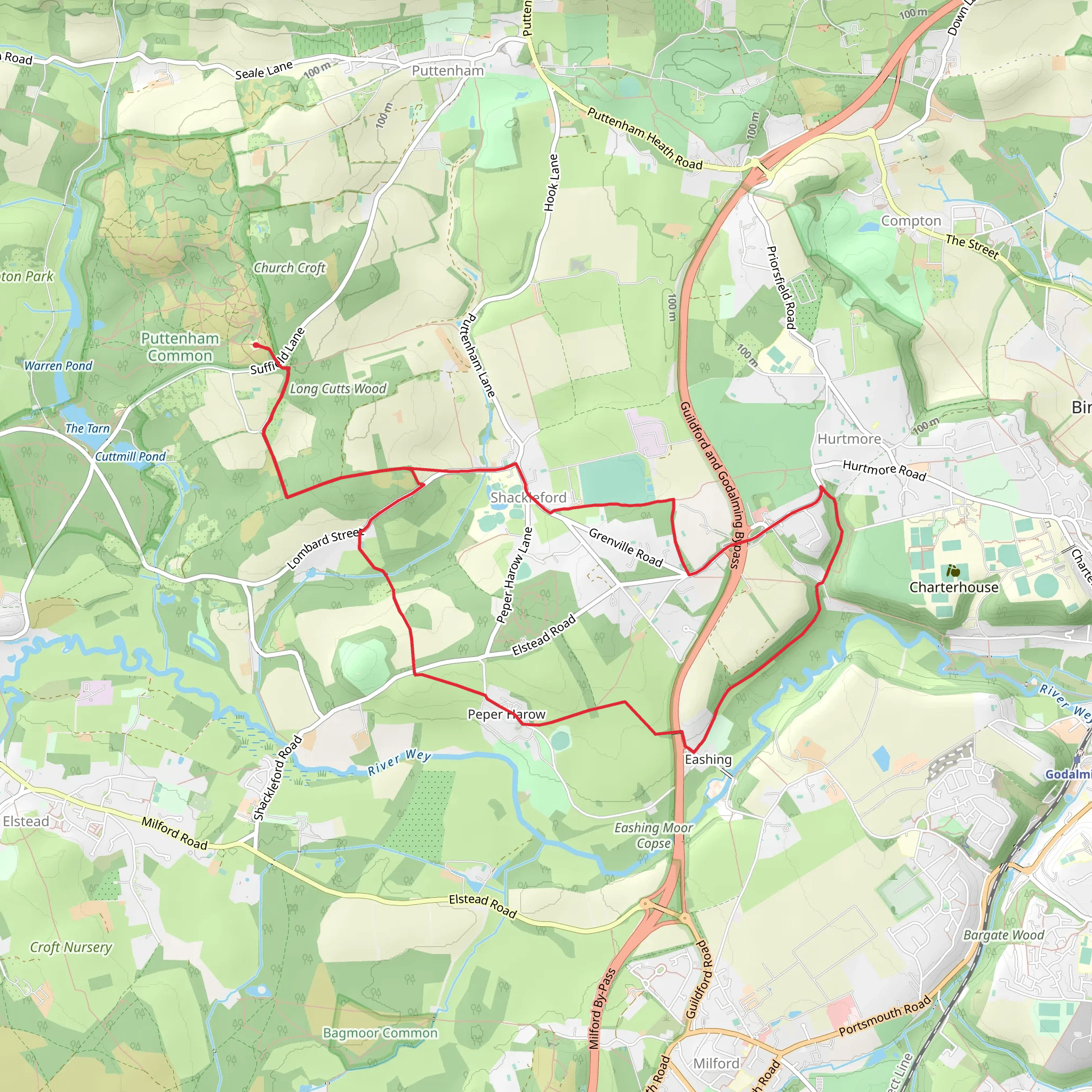 Shackleford, Hurtmore and Peper Harow Loop mobile static map