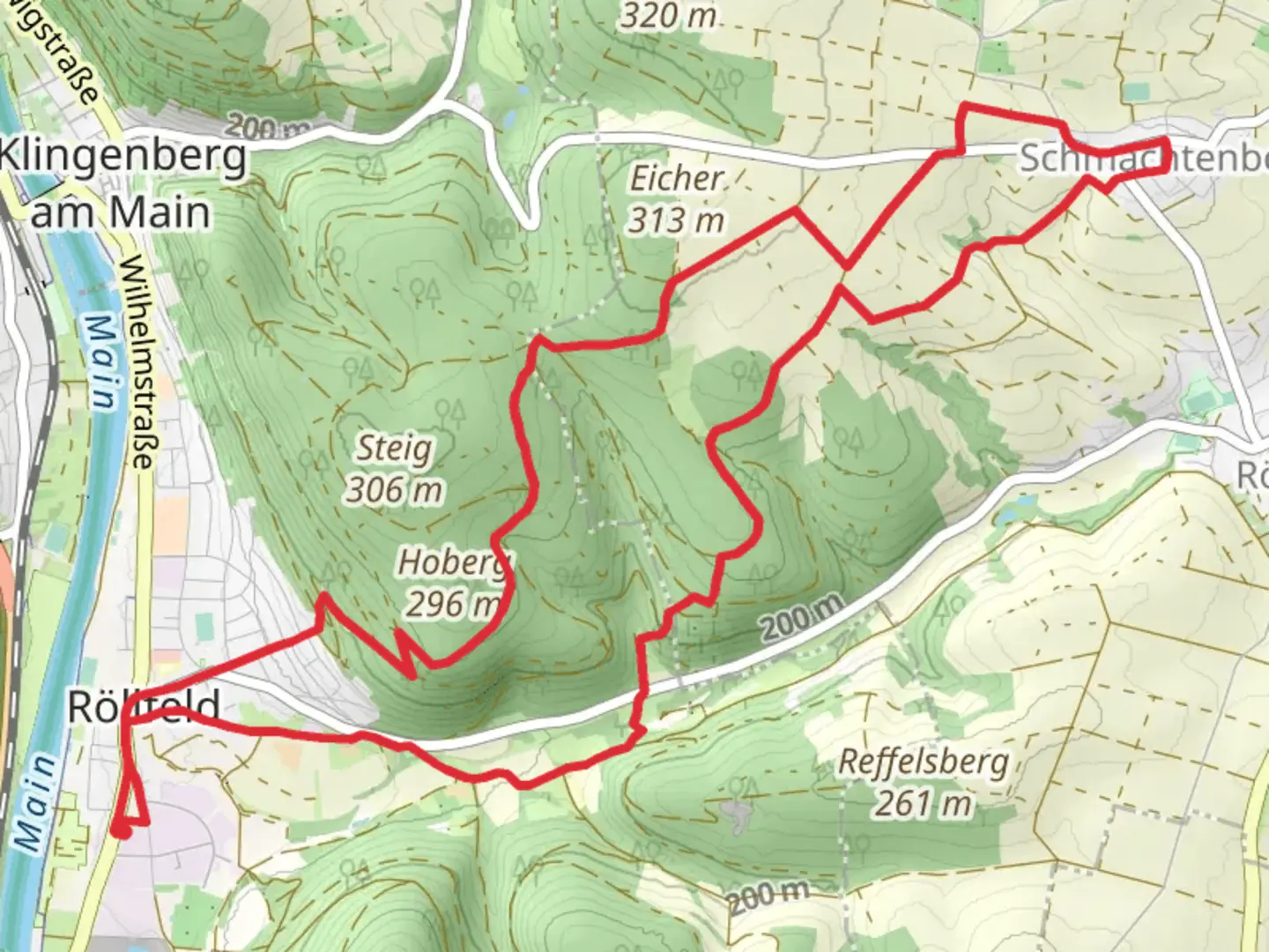 An image depicting the trail Paradiesmuehle and Hinterer via Ortswanderweg Klingenberg and its surrounding area.