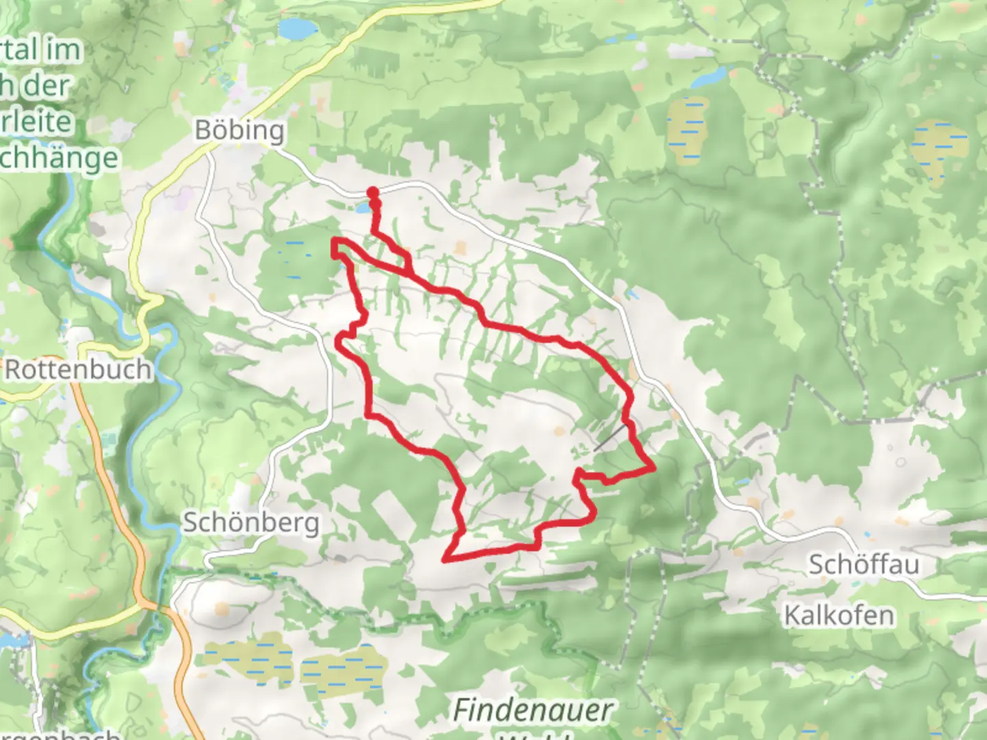 An image depicting the trail Ruhbach in Vorderkirnberg and its surrounding area.