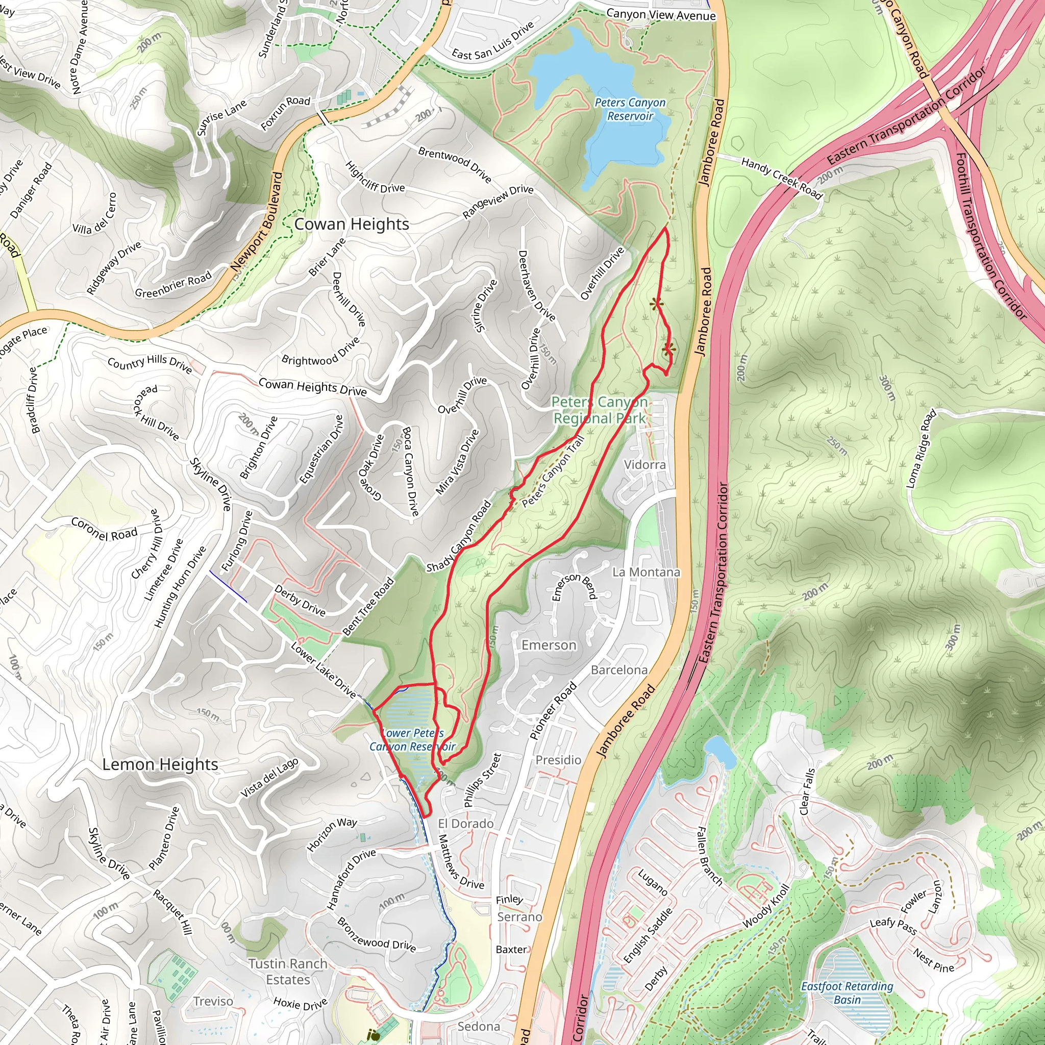 Lower Peters Canyon Reservoir Loop Trail mobile static map