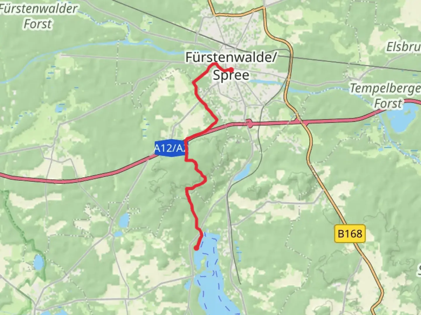 An image depicting the trail Fürstenwalde-Spree to Scharmulzelsee Walk and its surrounding area.