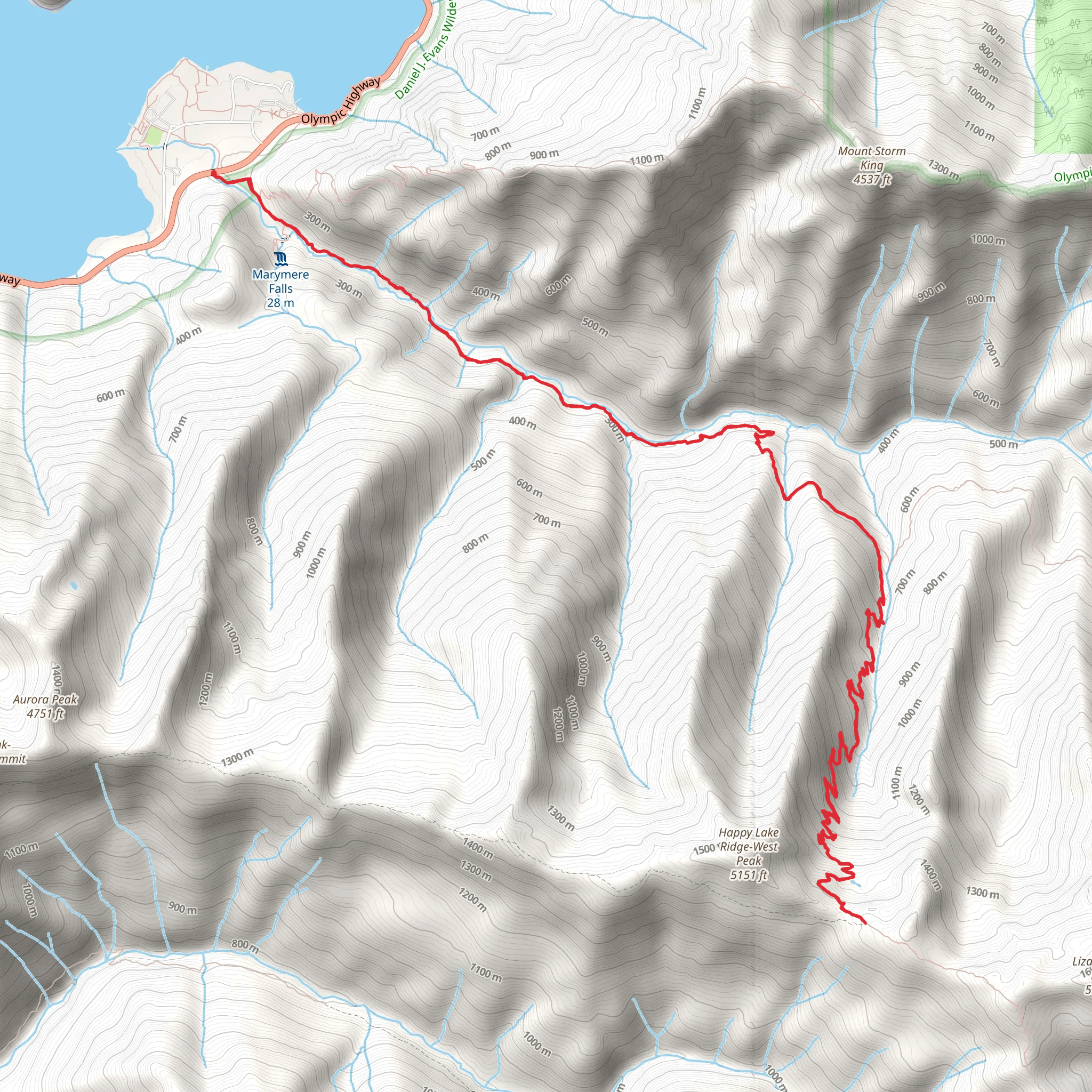 Aurora Divide via Marymere Falls Nature Trail mobile static map