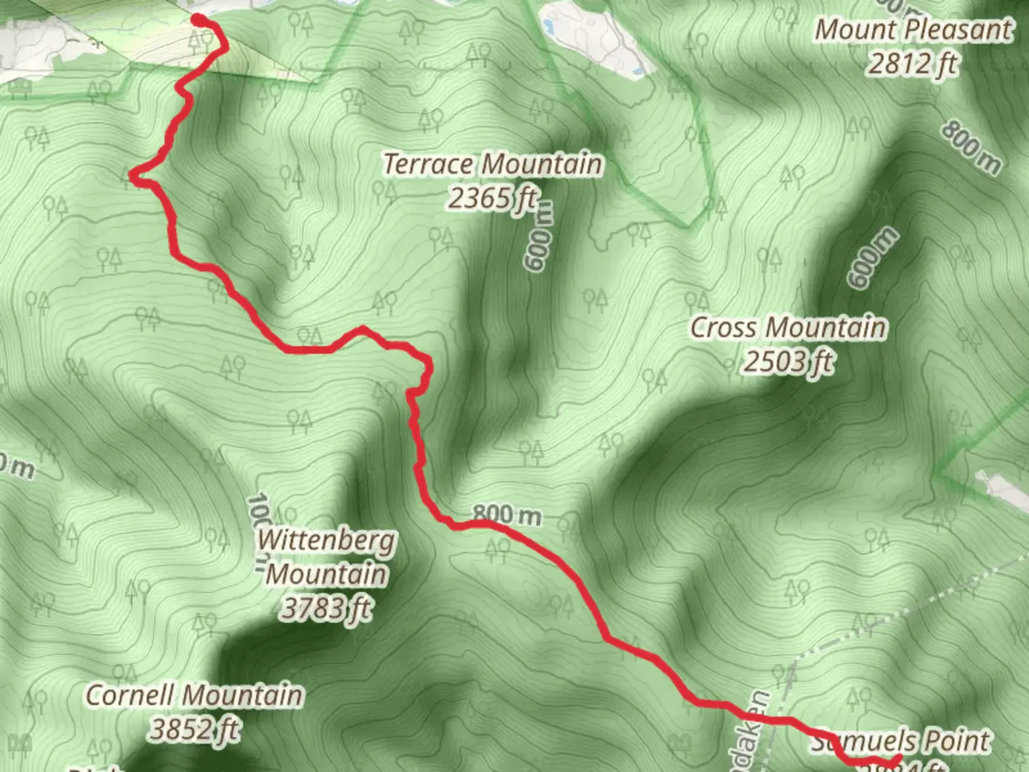An image depicting the trail Samuels Point from Woodland Creek and its surrounding area.