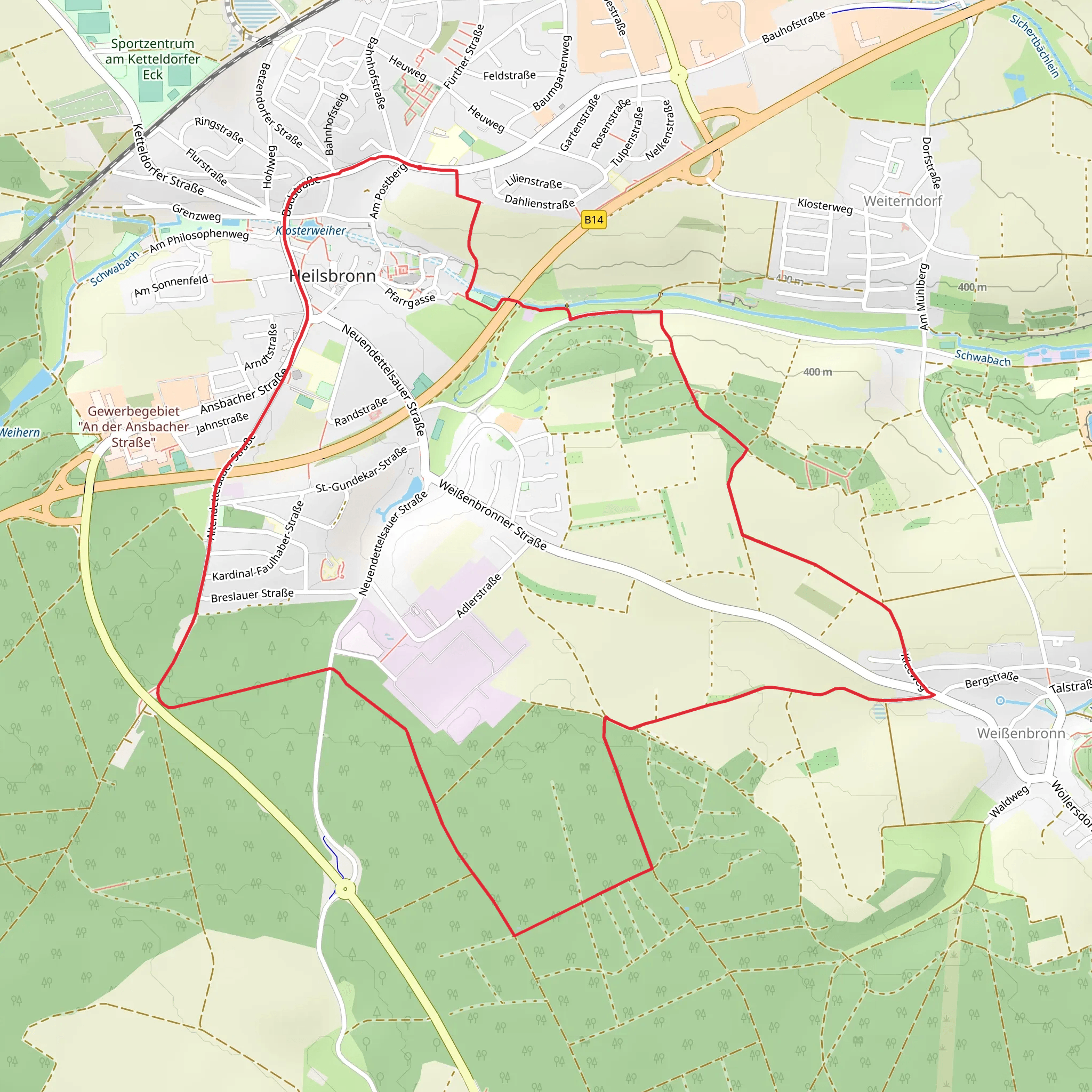 Heilsbronn Circular Walk mobile static map