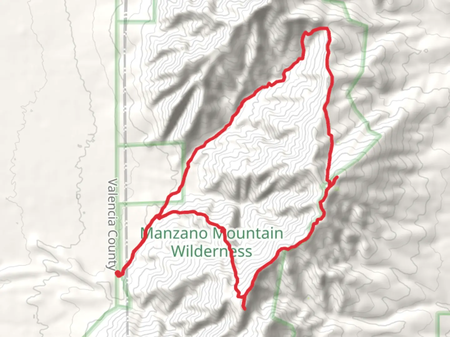 An image depicting the trail Capilla Peak and Osha Peak via Comanche Trail and Manzano Crest Trail and its surrounding area.