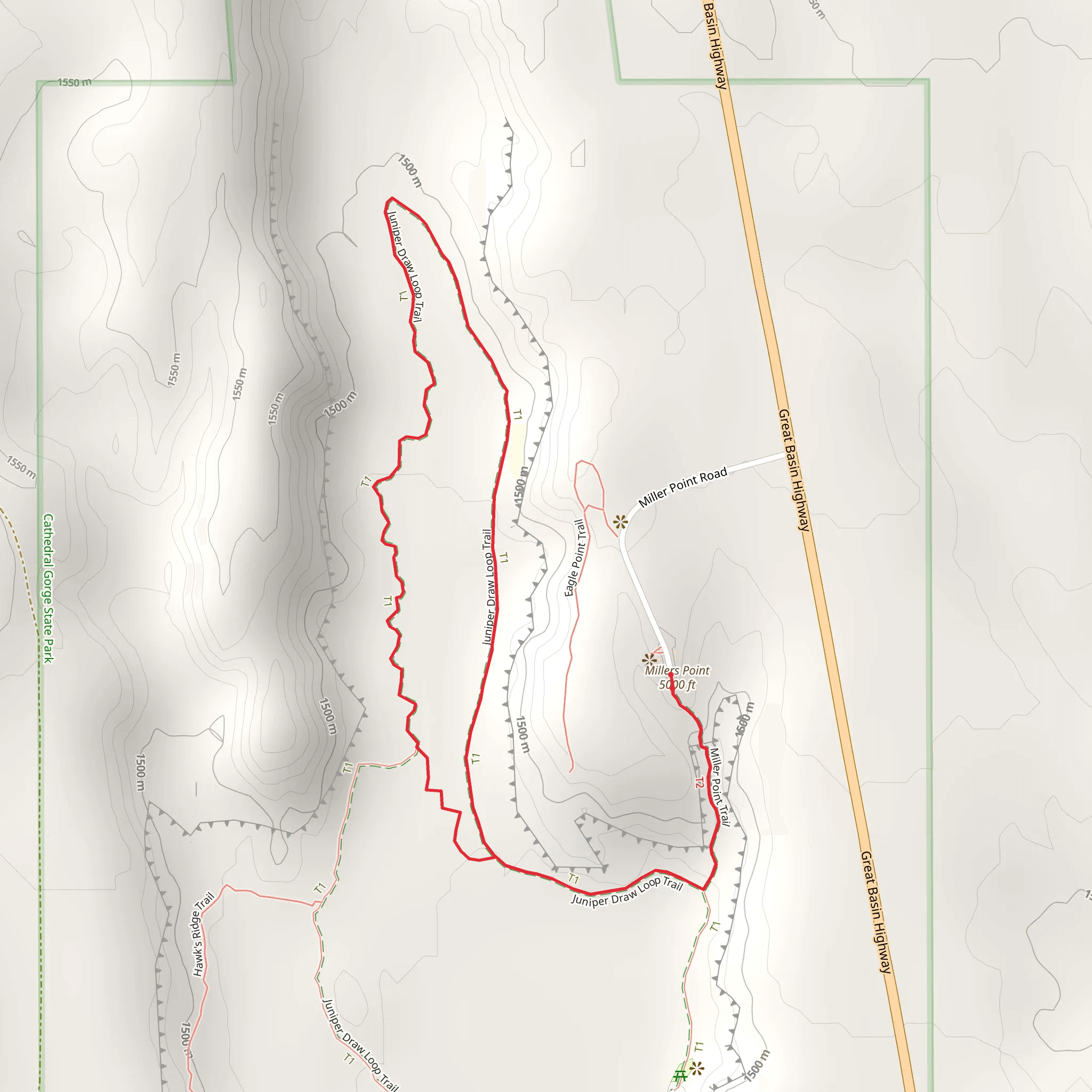 Juniper Draw Loop Trail via Millers Point mobile static map