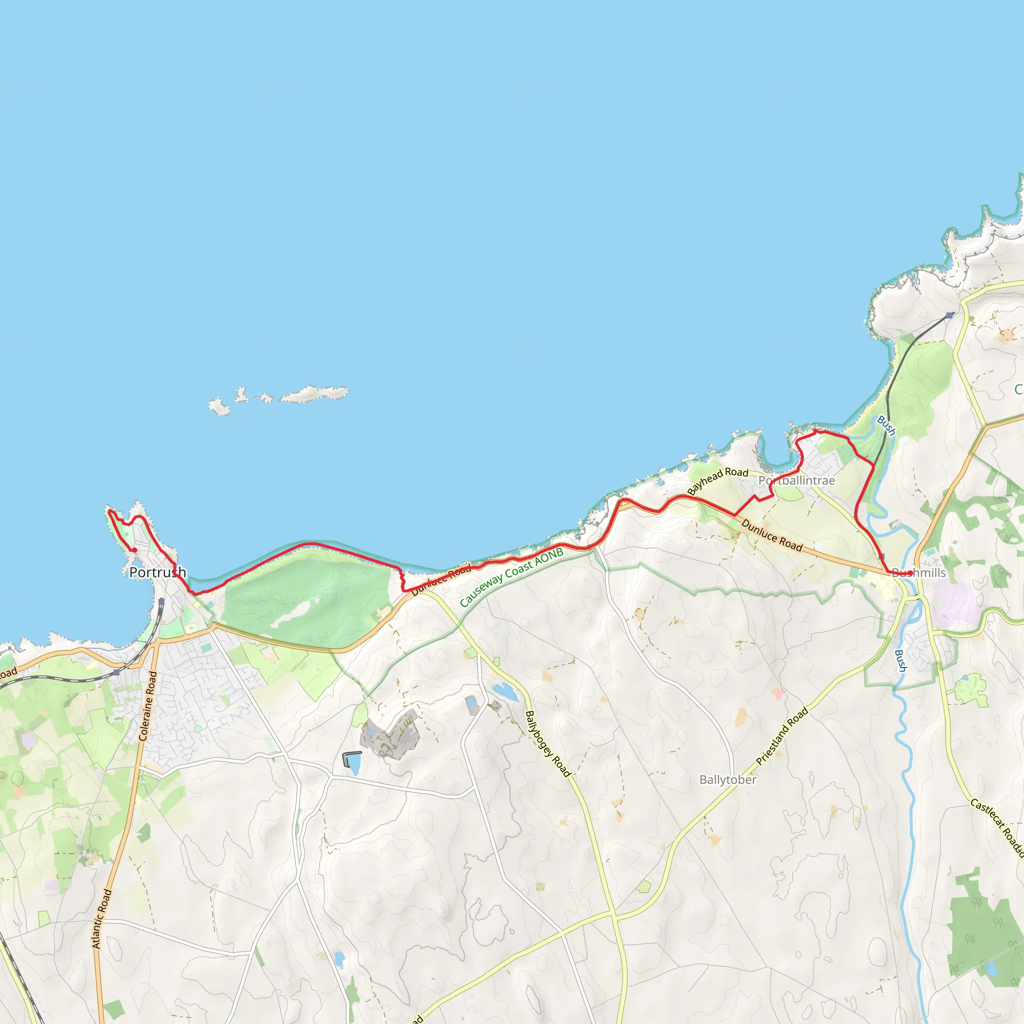 Portrush to Bushmills mobile static map
